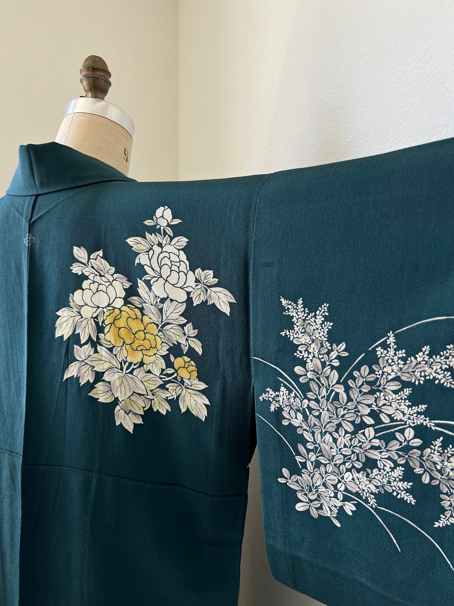Antique Blue-Green Silk Hitoe Kimono