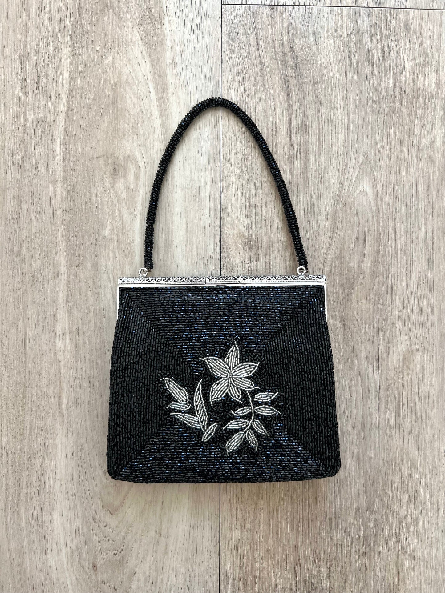 Vintage Japanese Black Beaded Bag