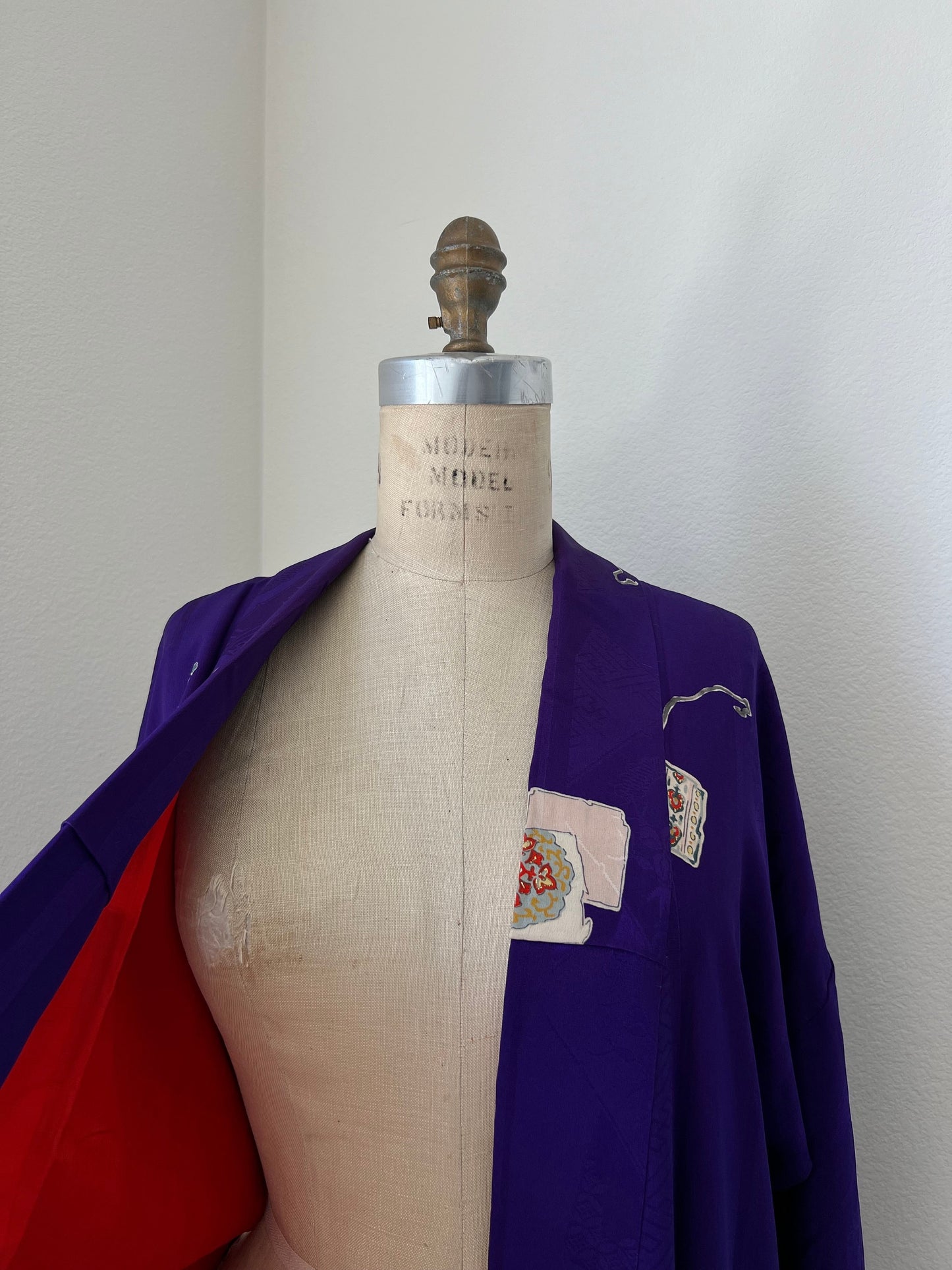 Antique Purple Silk Kimono with Origami Pattern