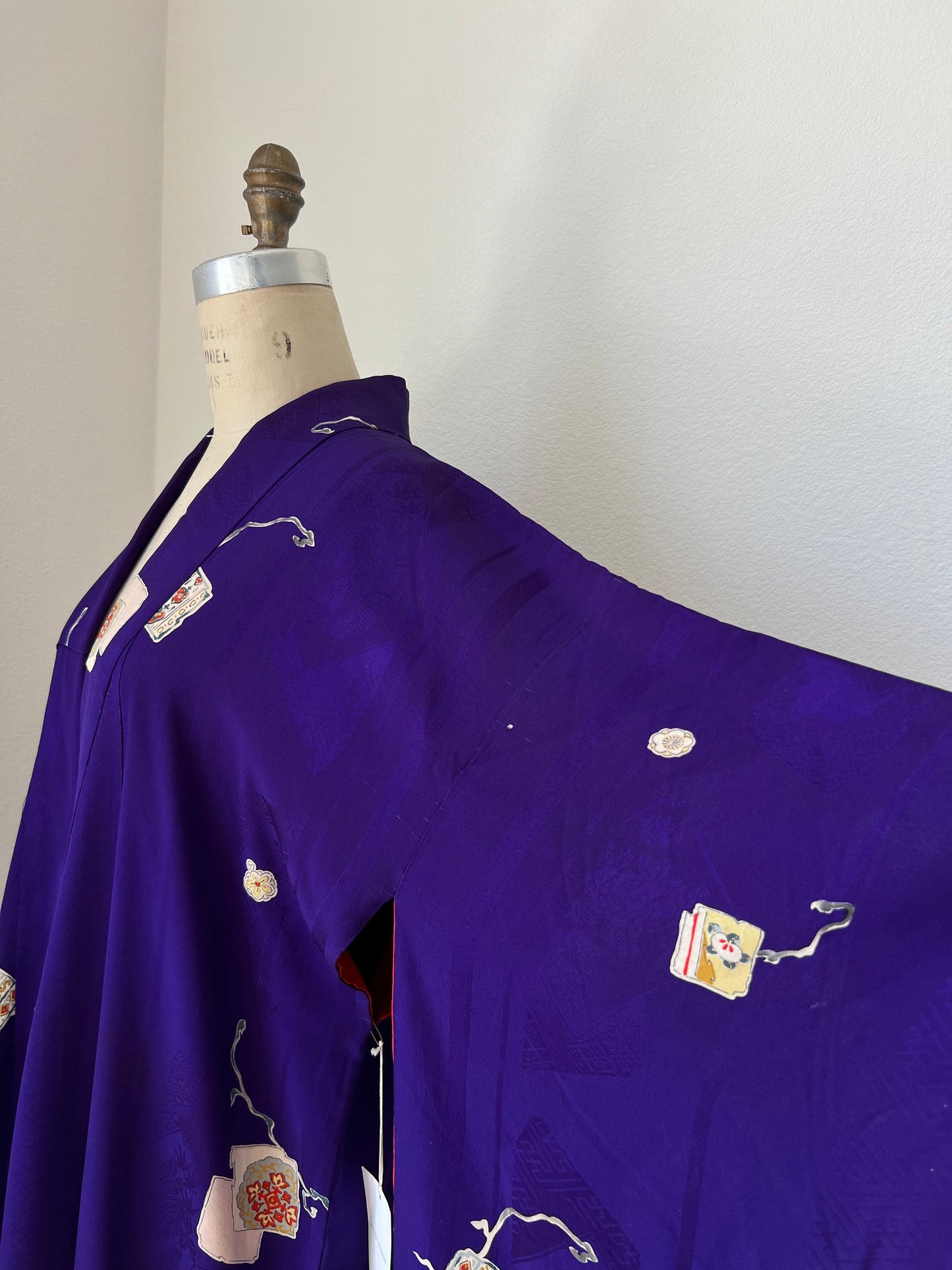 Antique Purple Silk Kimono with Origami Pattern