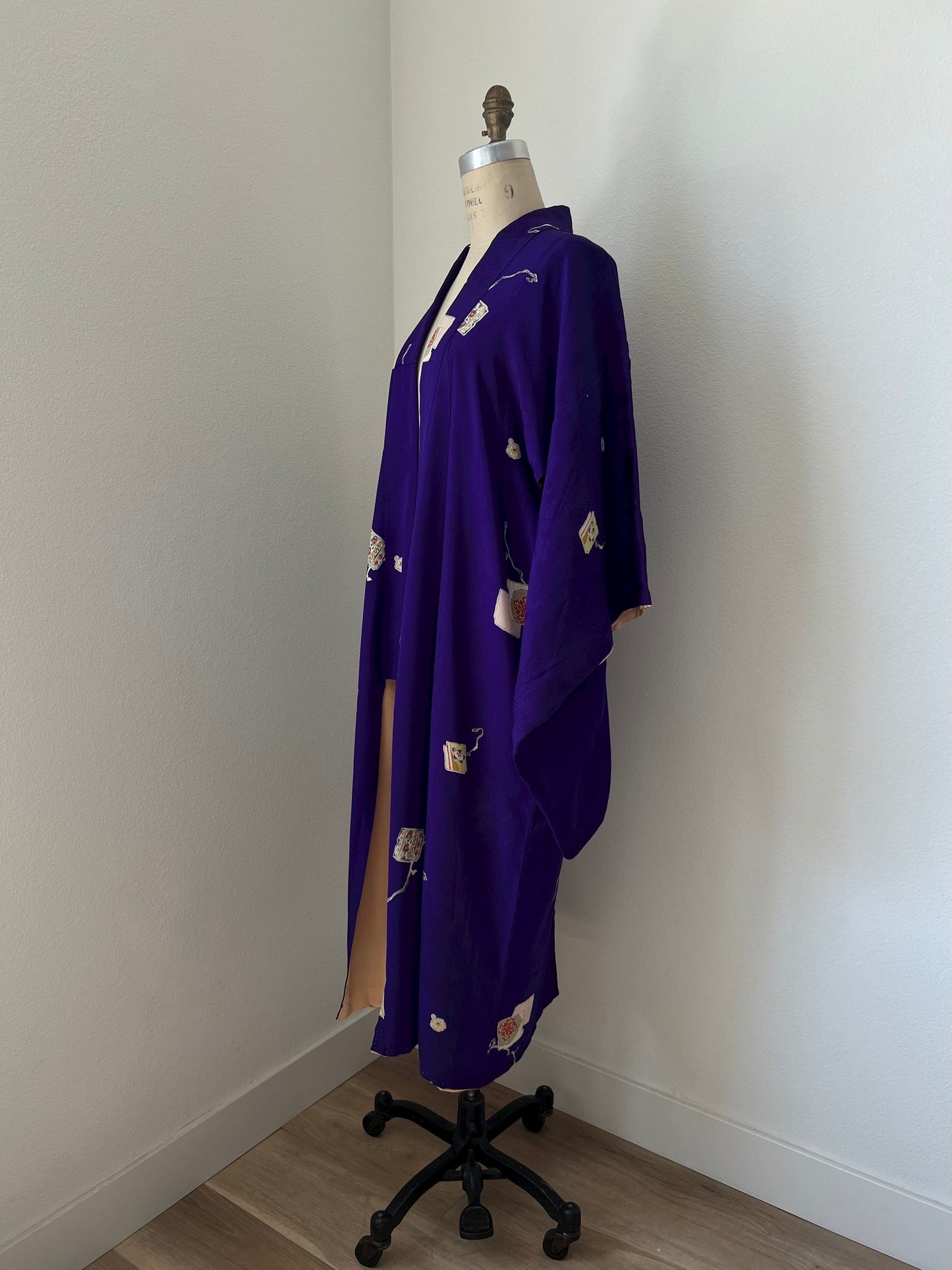 Antique Purple Silk Kimono with Origami Pattern