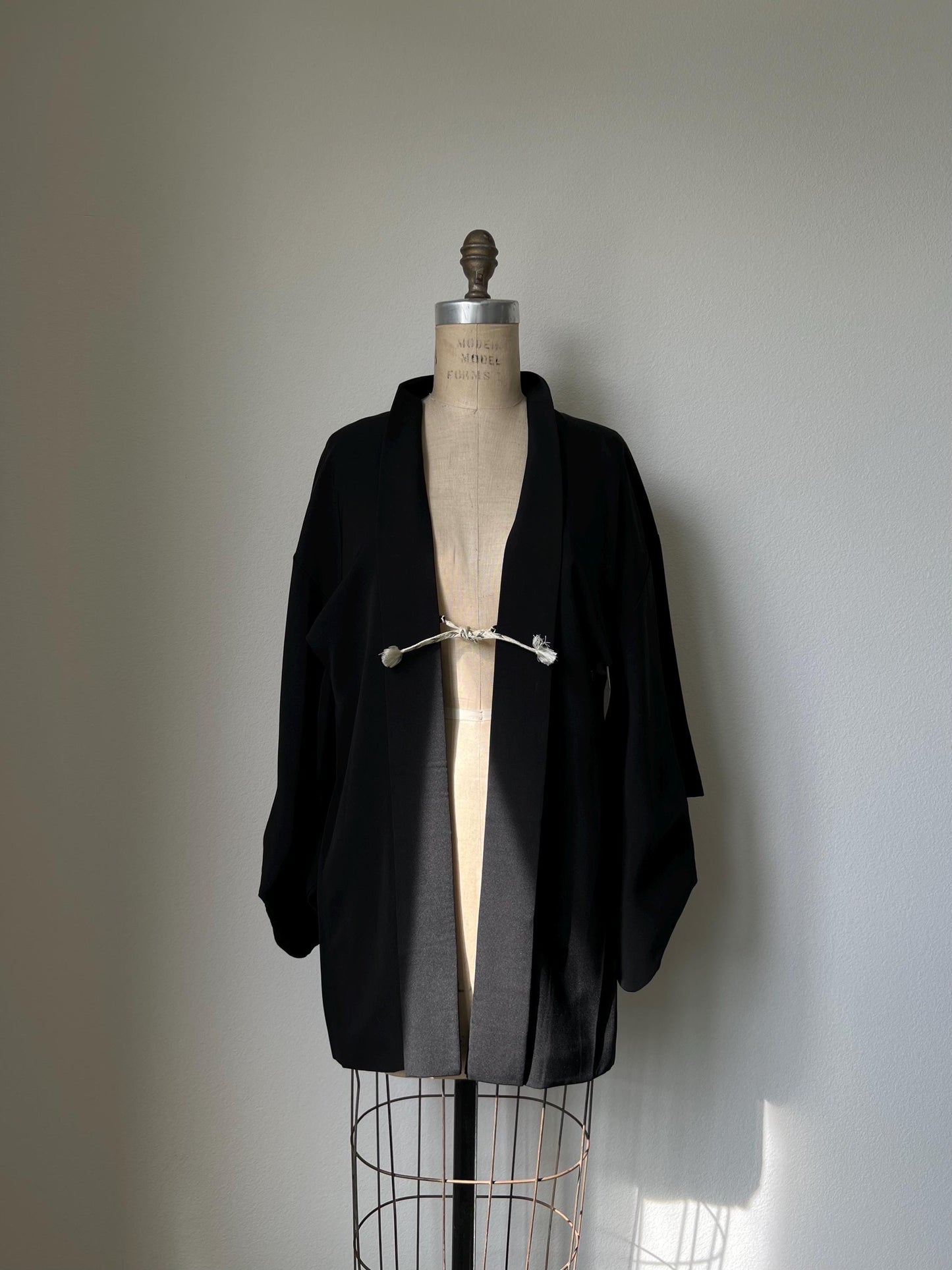 Antique Black Silk Haori | Chrysanthemum & Peony Embroidery
