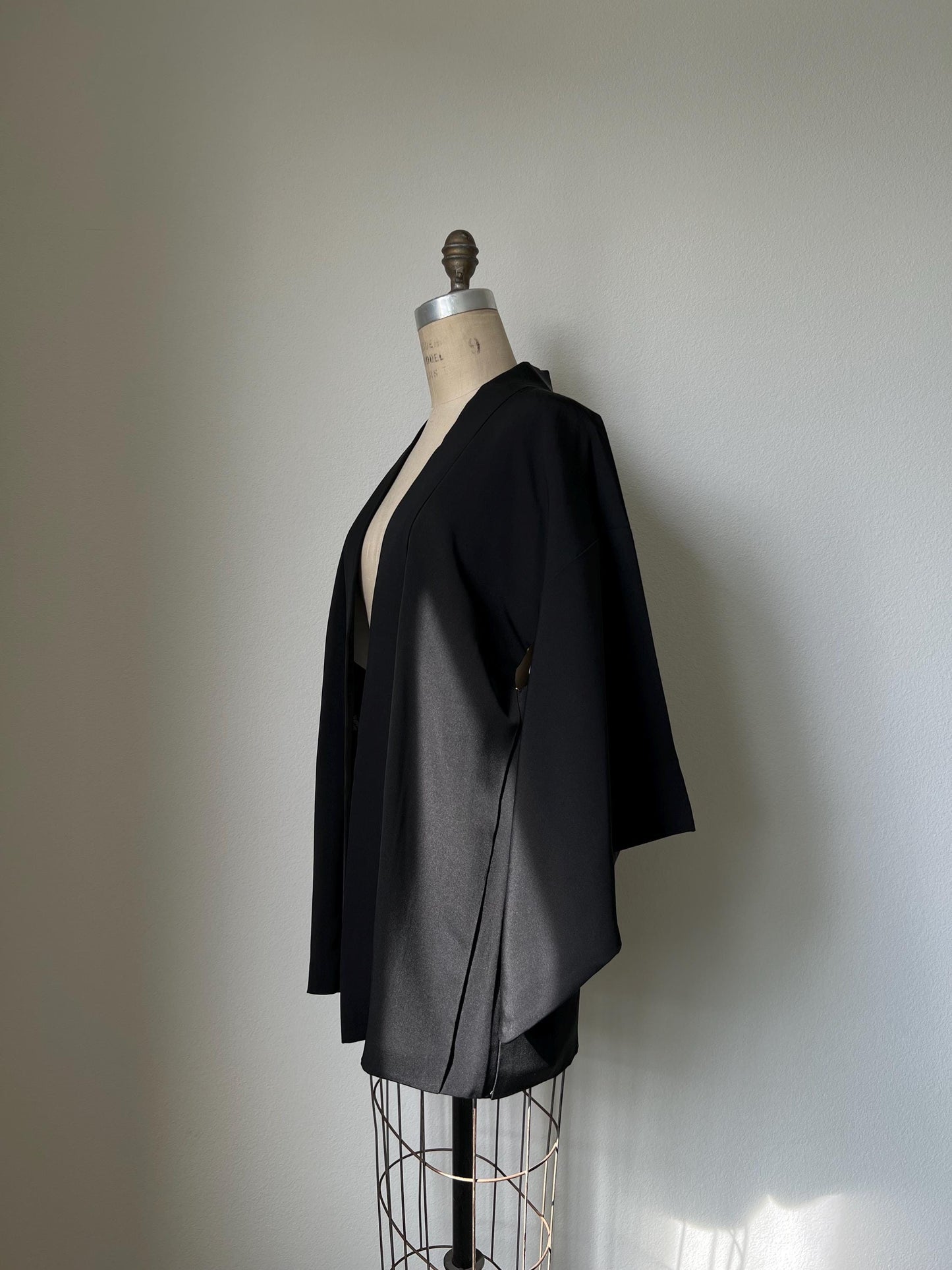 Antique Black Silk Haori | Chrysanthemum & Peony Embroidery