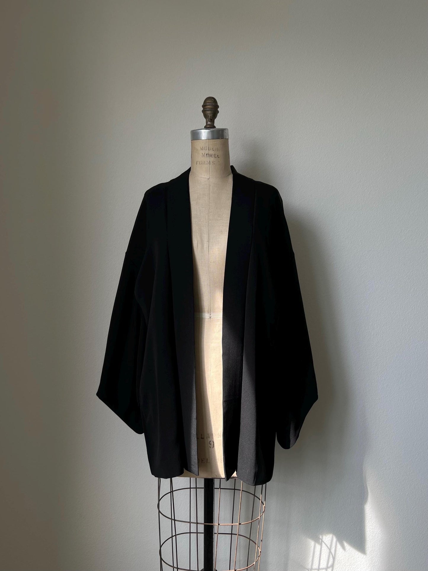 Antique Black Silk Haori | Chrysanthemum & Peony Embroidery
