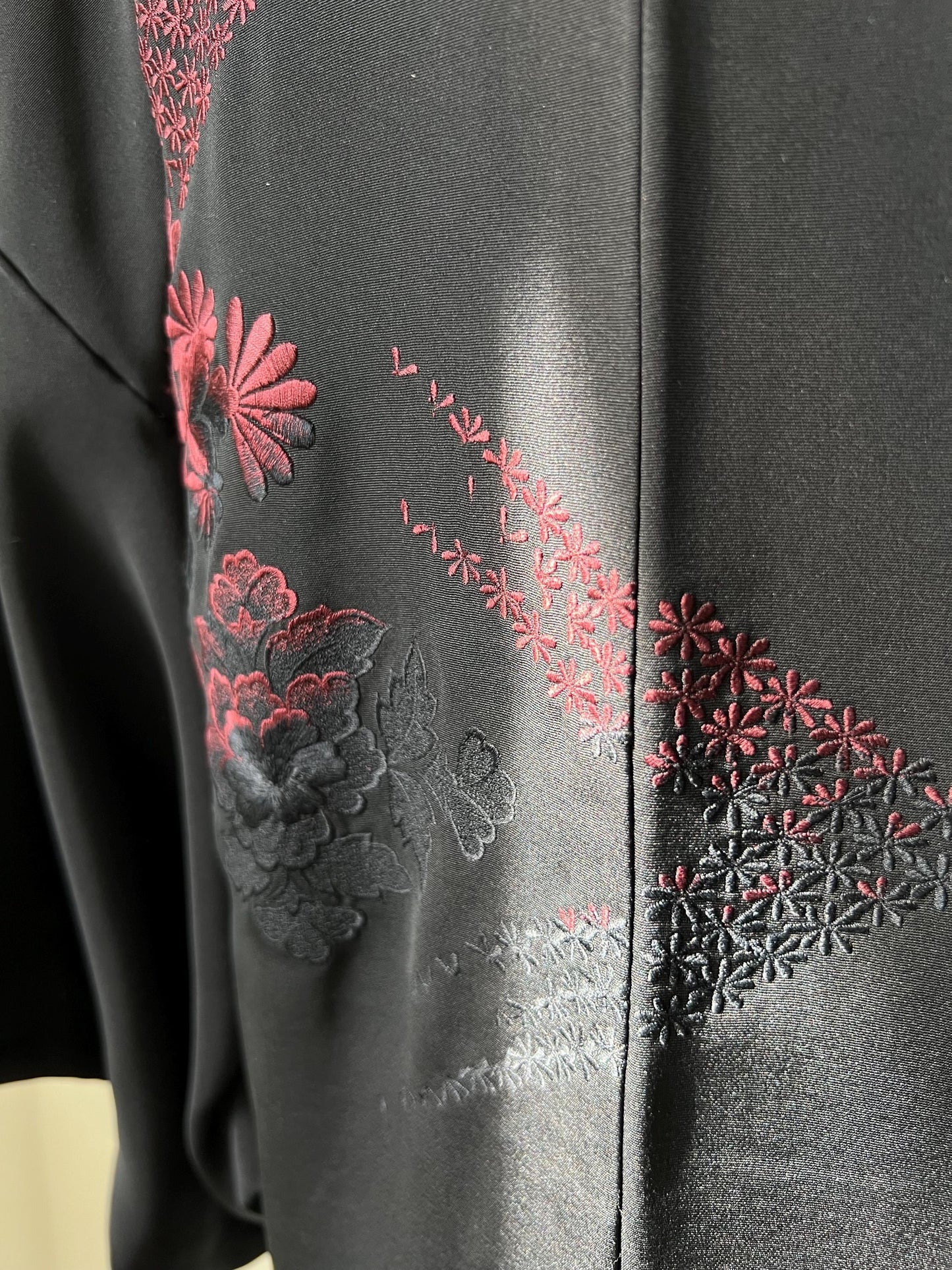Antique Black Silk Haori | Chrysanthemum & Peony Embroidery