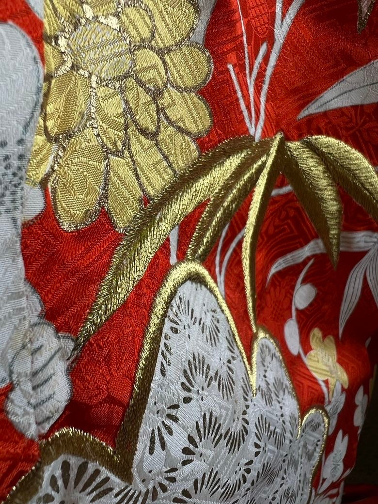 Close up image, vintage Japanese kimono embroidery