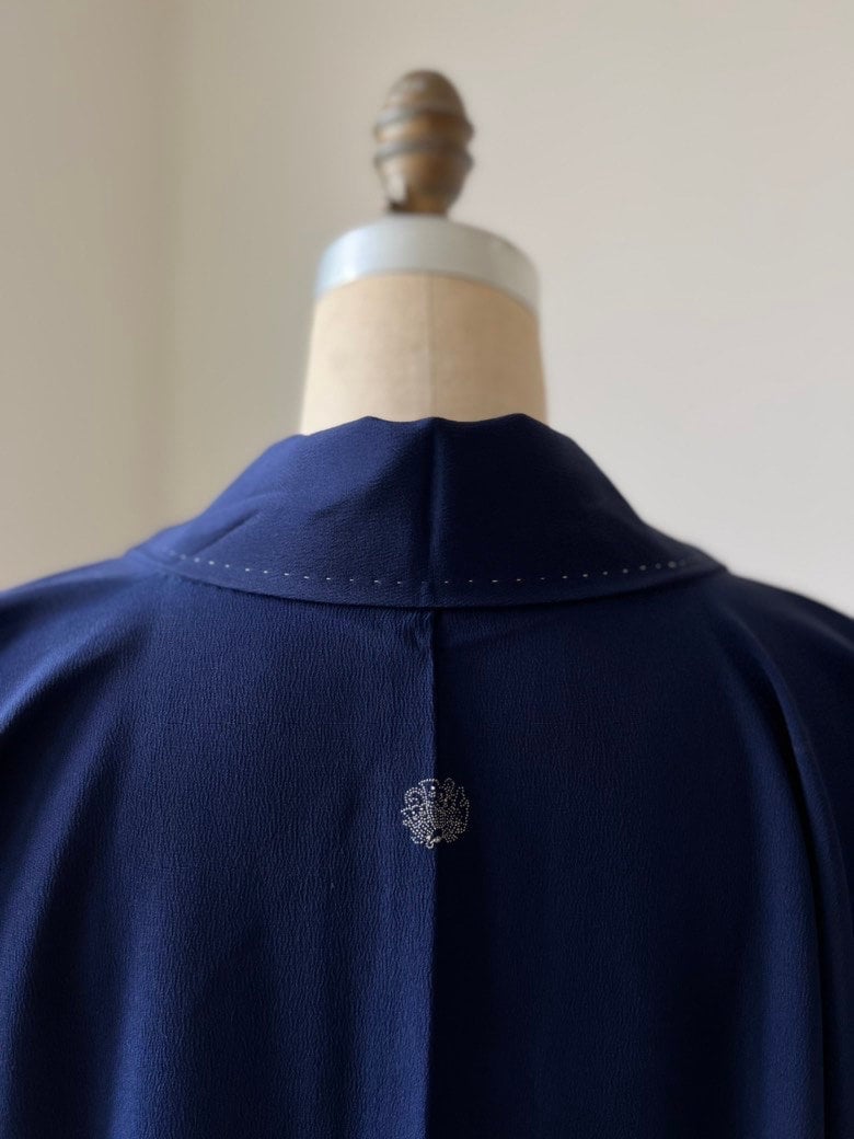 Antique 1930s Japanese silk Irotomesode kimono | Navy | Embroidery