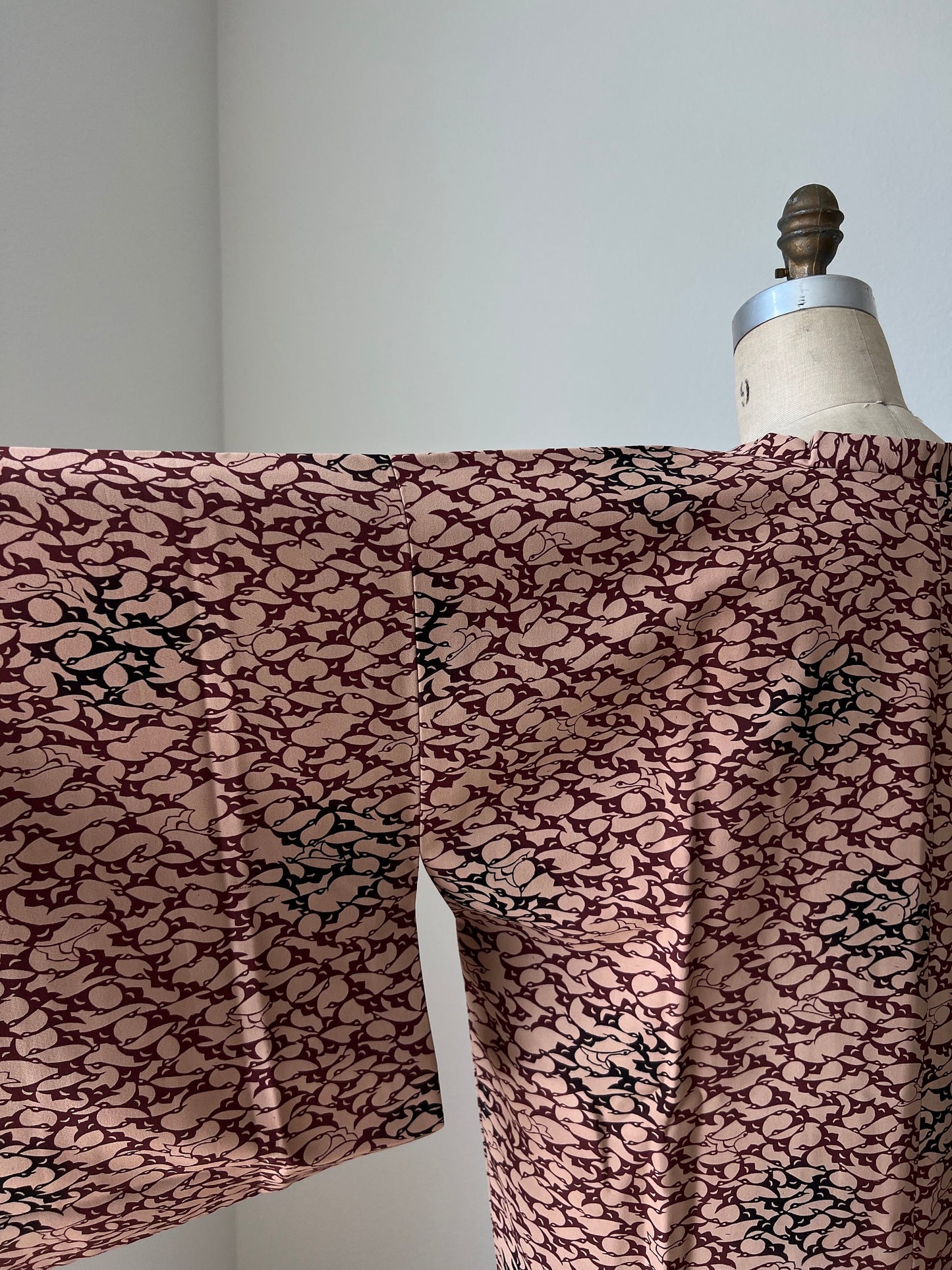 Vintage 1950s Japanese silk Michiyuki | Pink beige , burgundy & black