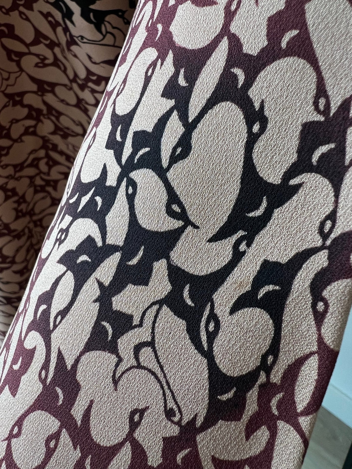 Vintage 1950s Japanese silk Michiyuki | Pink beige , burgundy & black