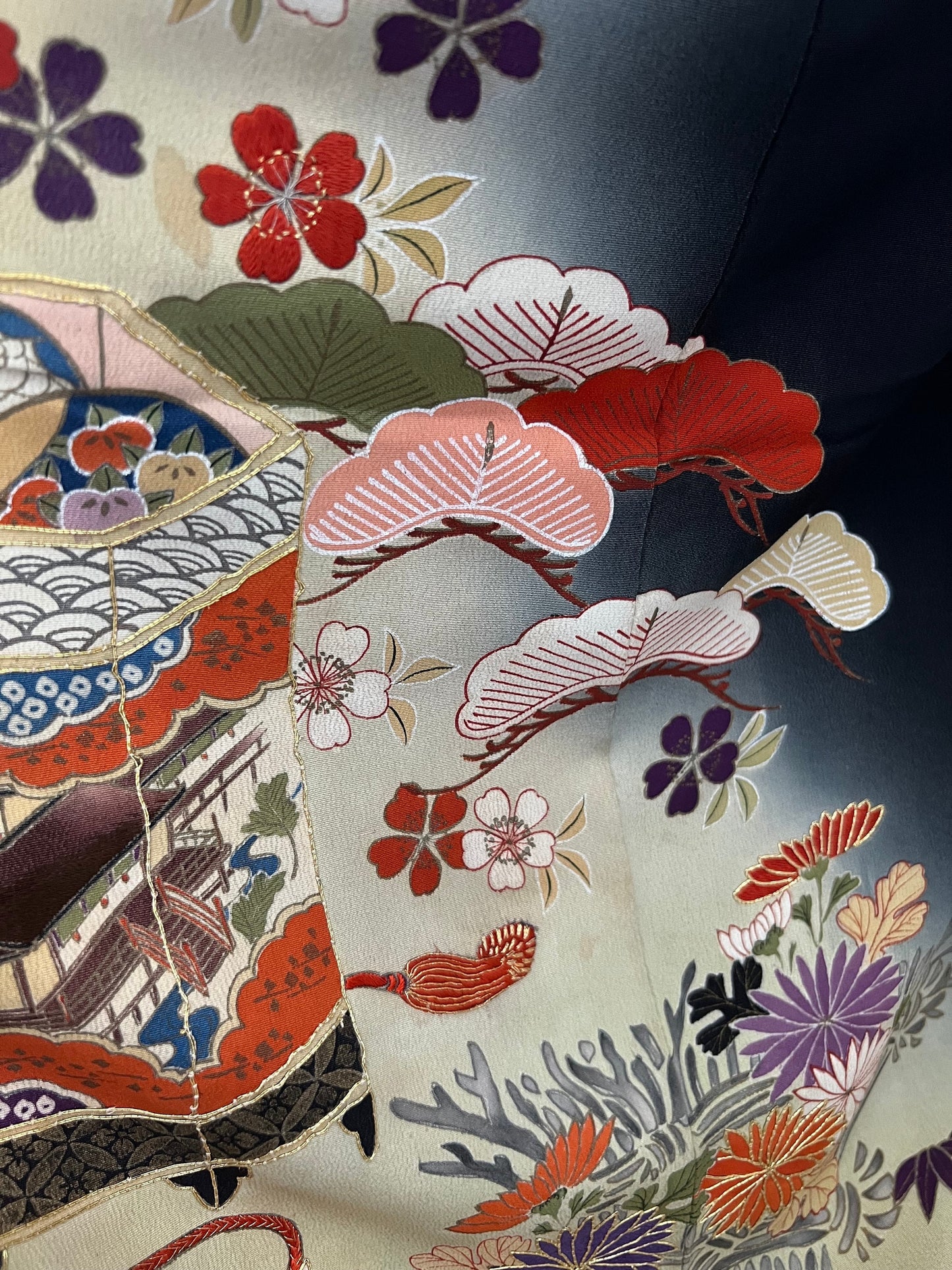 Antique Kimono Luxury Robe Black Silk Kimono Embroidery Kimono Japanese