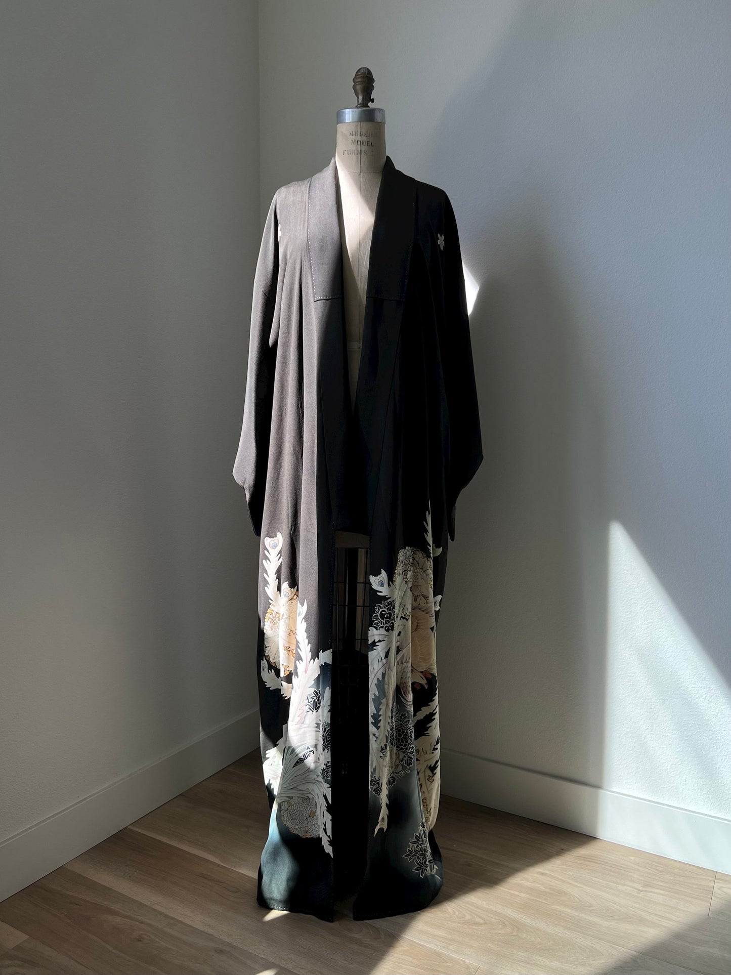 Black antique kimono with phoenix pattern