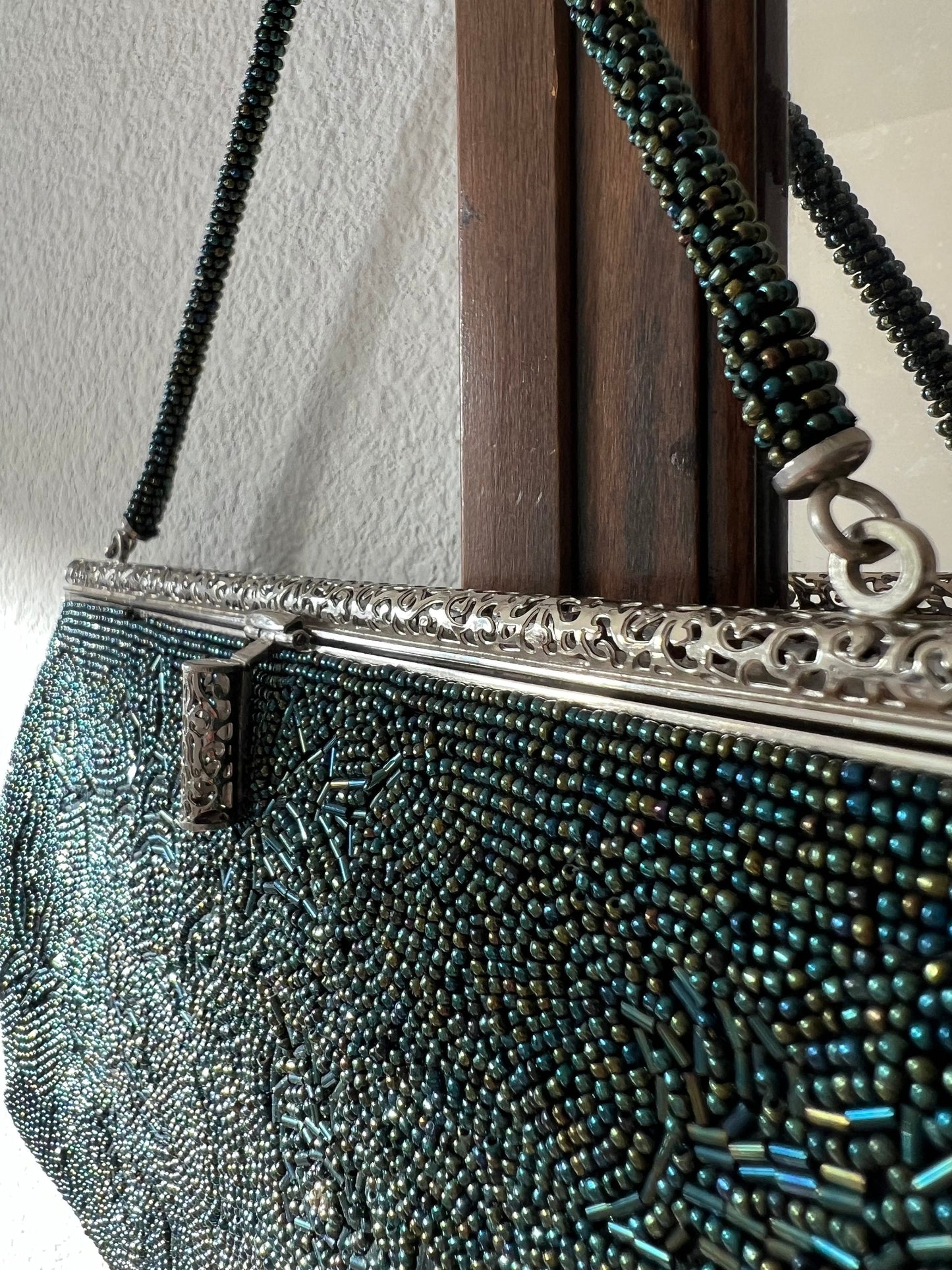 Vintage Japanese Green Beaded Bag