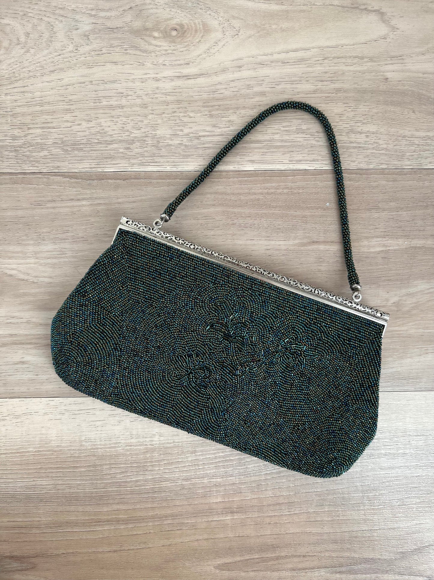 Vintage Japanese Green Beaded Bag