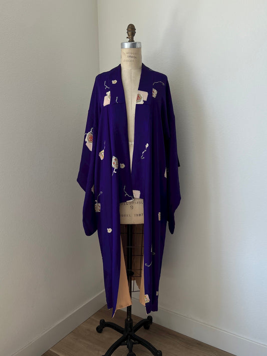 Antique Purple Silk Kimono with Origami Pattern