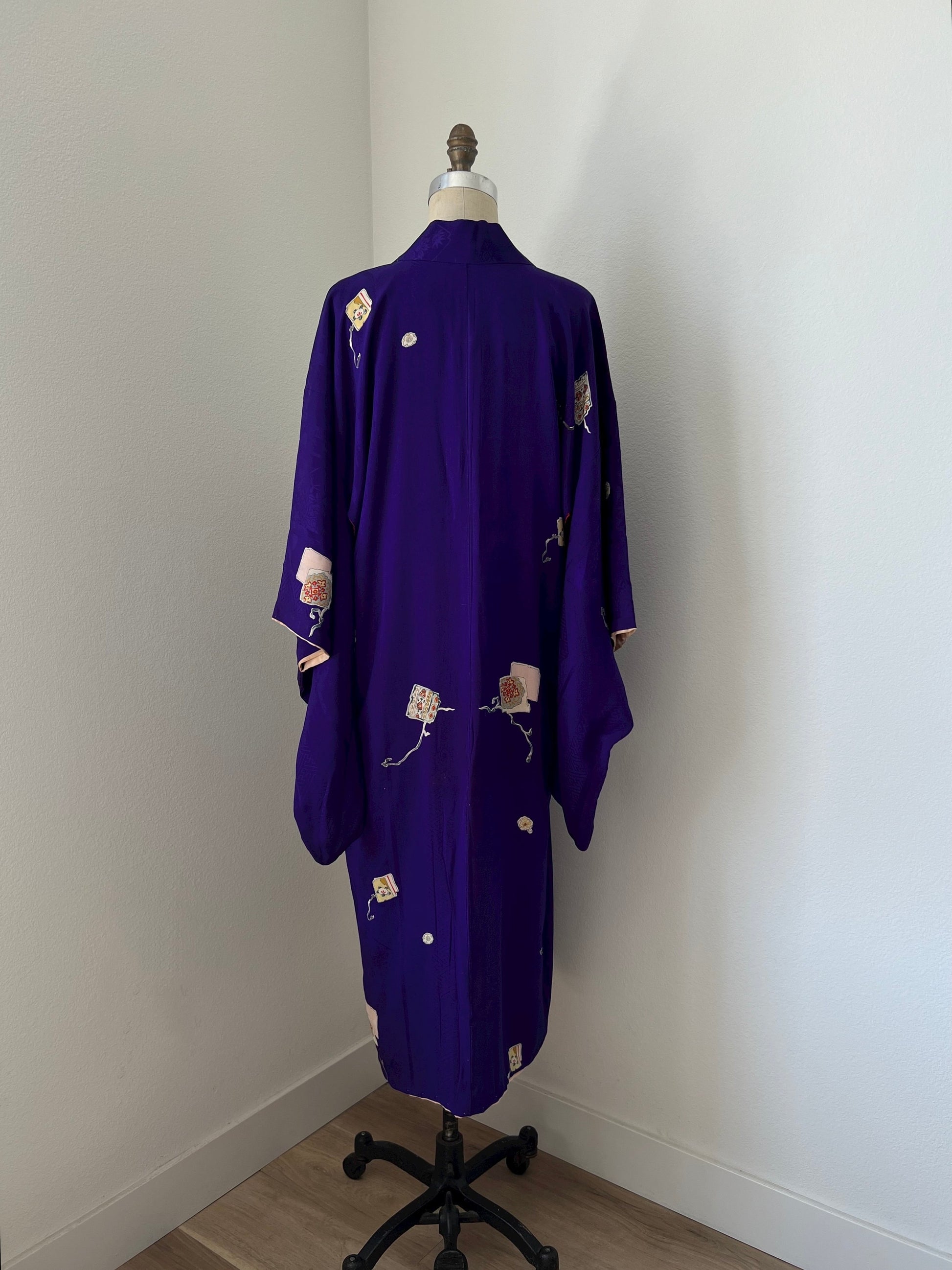 Antique Purple Silk Kimono with Origami Pattern