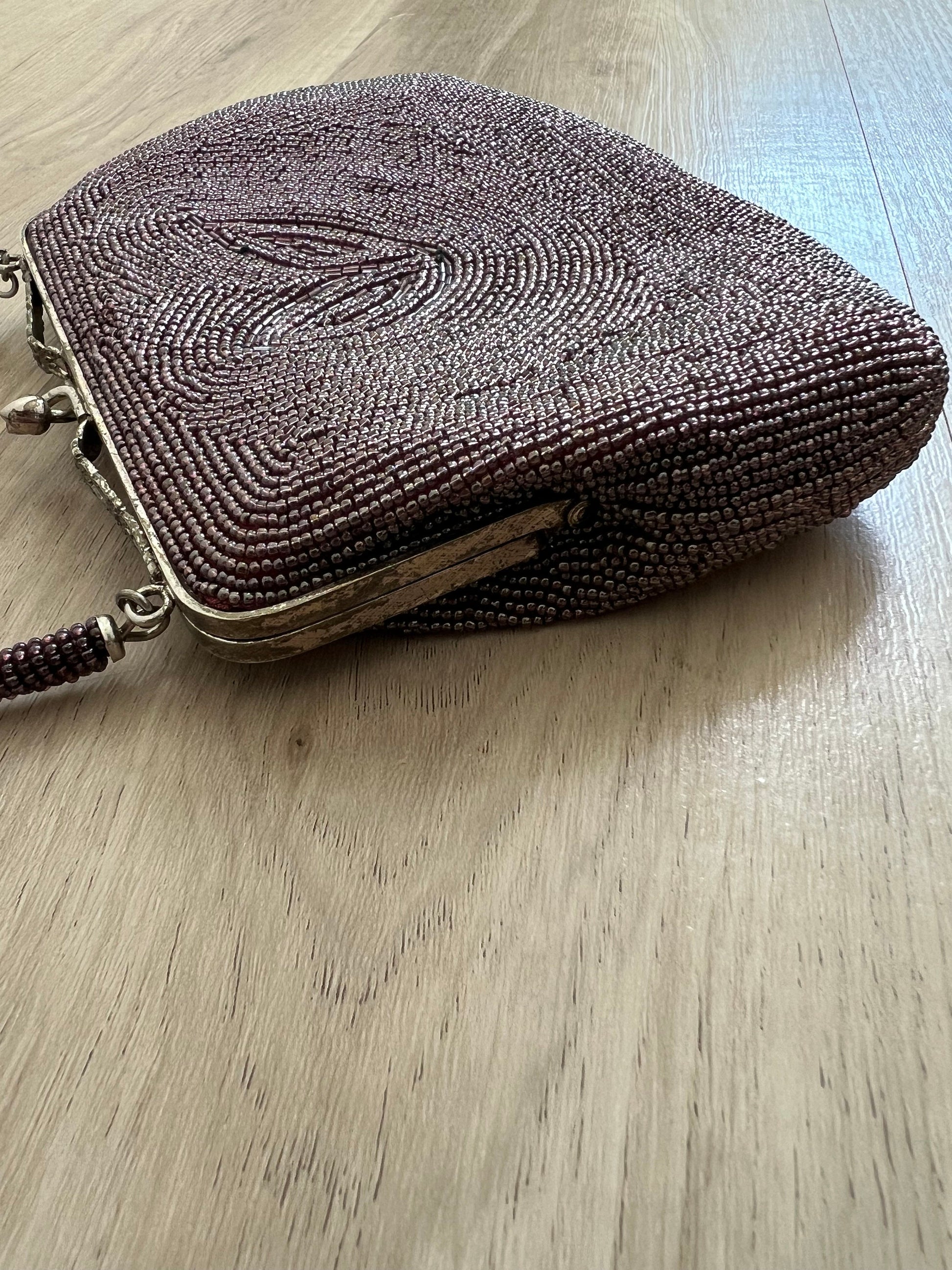 Antique Japanese Purple Beaded Bag