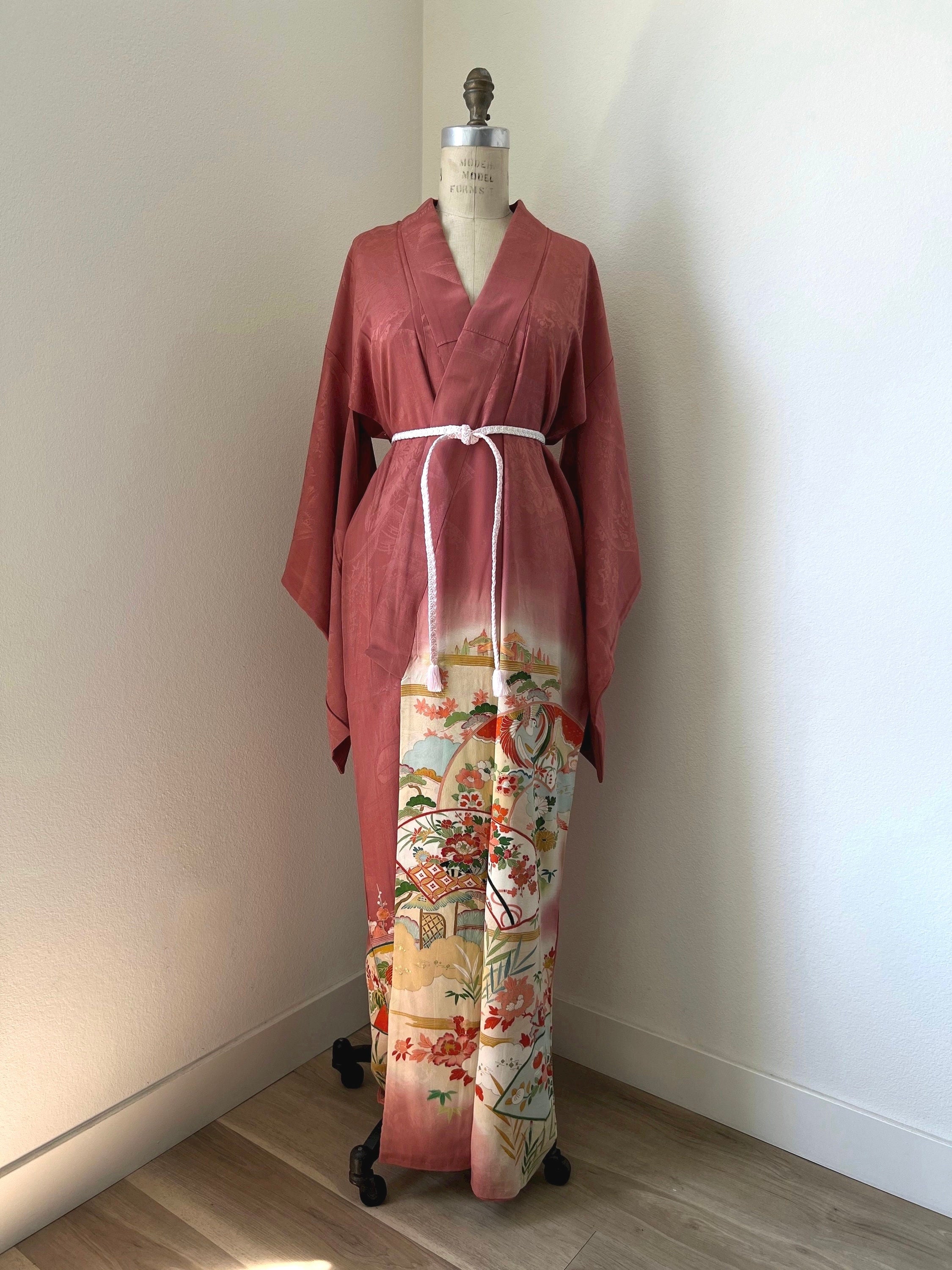 Vintage 60’s silk short kimono. Red and pink. Soft and luxurious. Hand best made D110