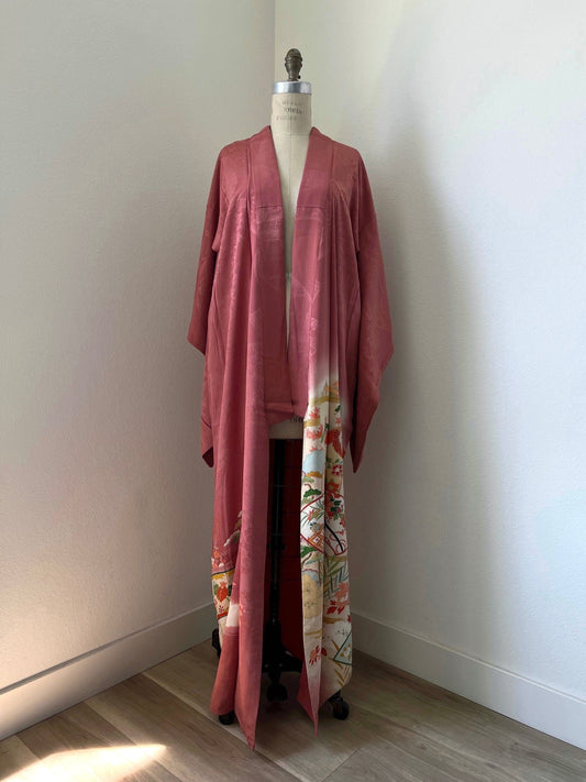 Antique Dusty Rose Silk Irotomesode Kimono