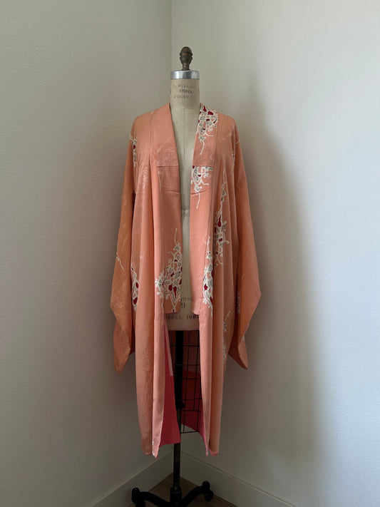 Antique Coral Silk Kimono