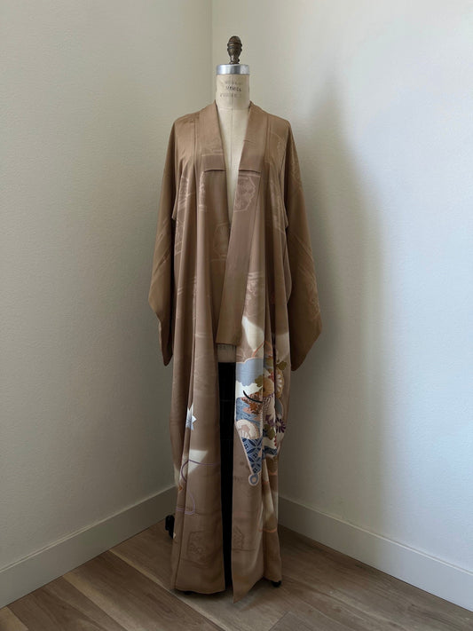 Antique Beige Silk Irotomesode Kimono