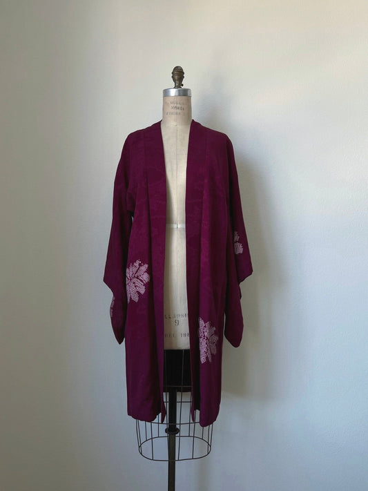 Antique Plum Long Silk Shibori Haori