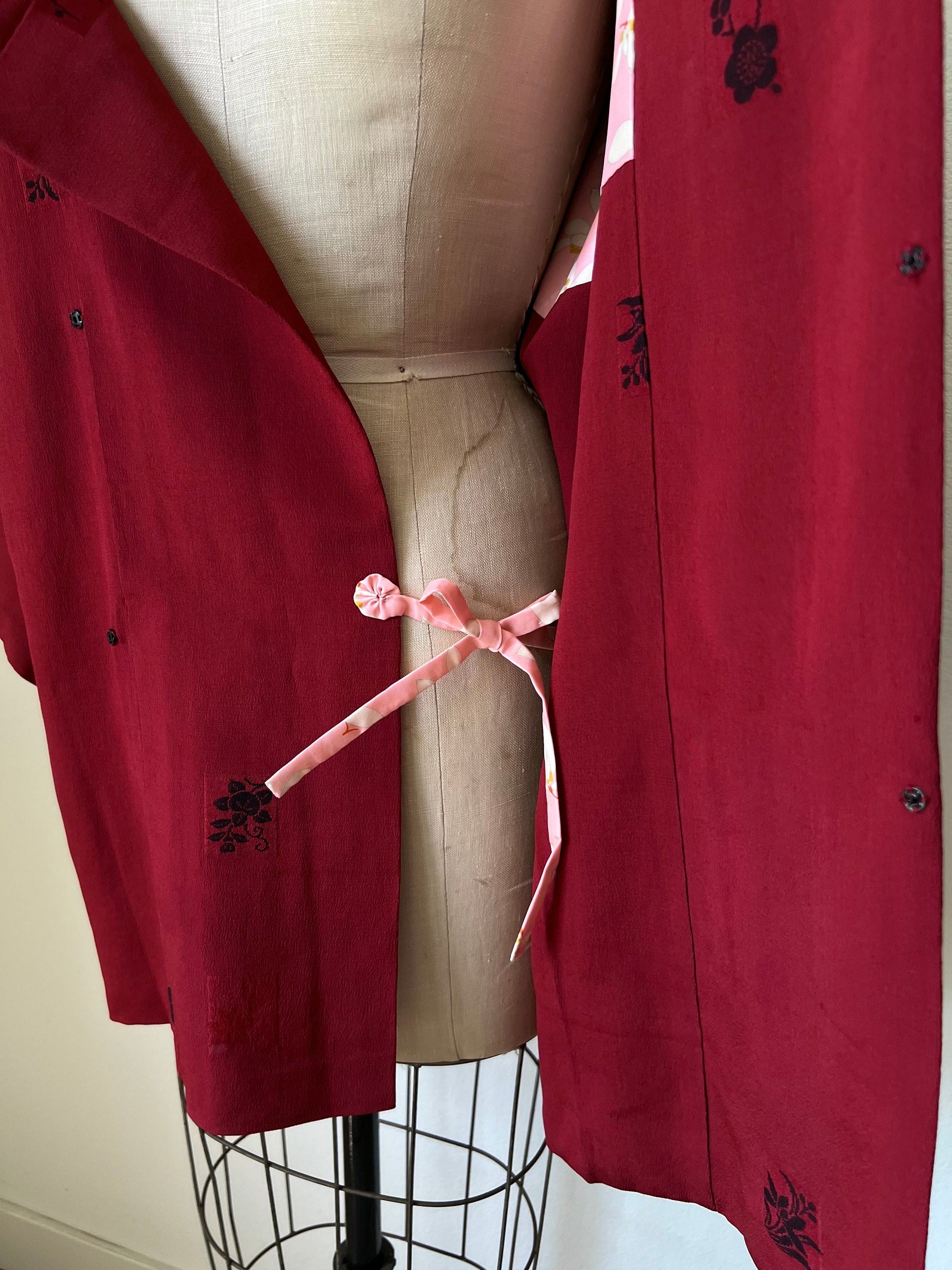 Vintage Dark Red Silk Michiyuki