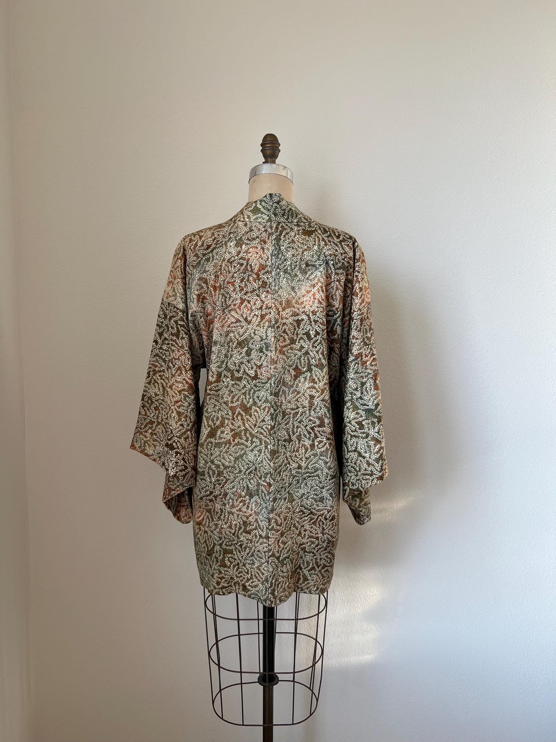 Antique Green & Orange Silk Shibori Haori