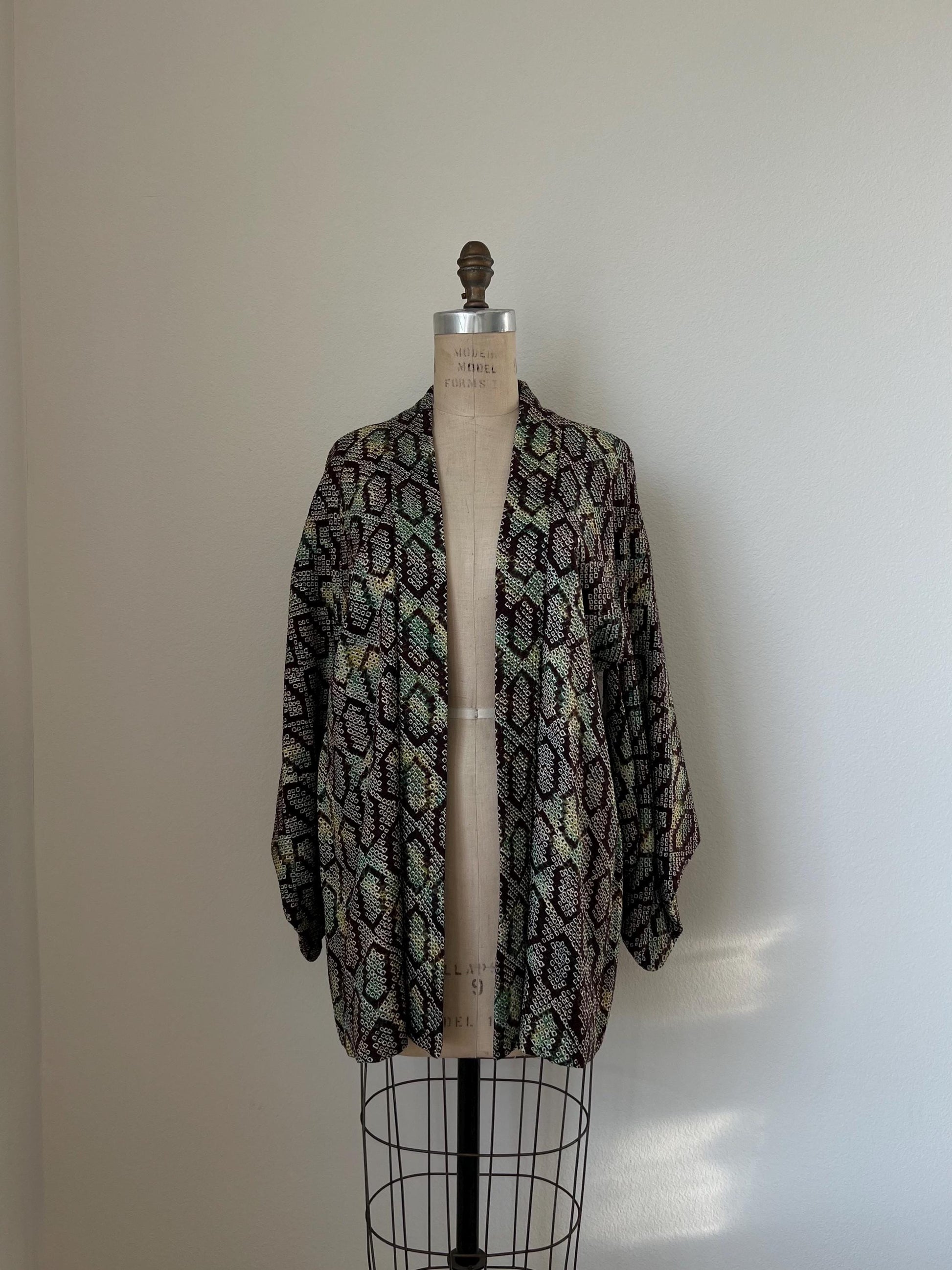 Antique Brown & Green Silk Shibori Haori