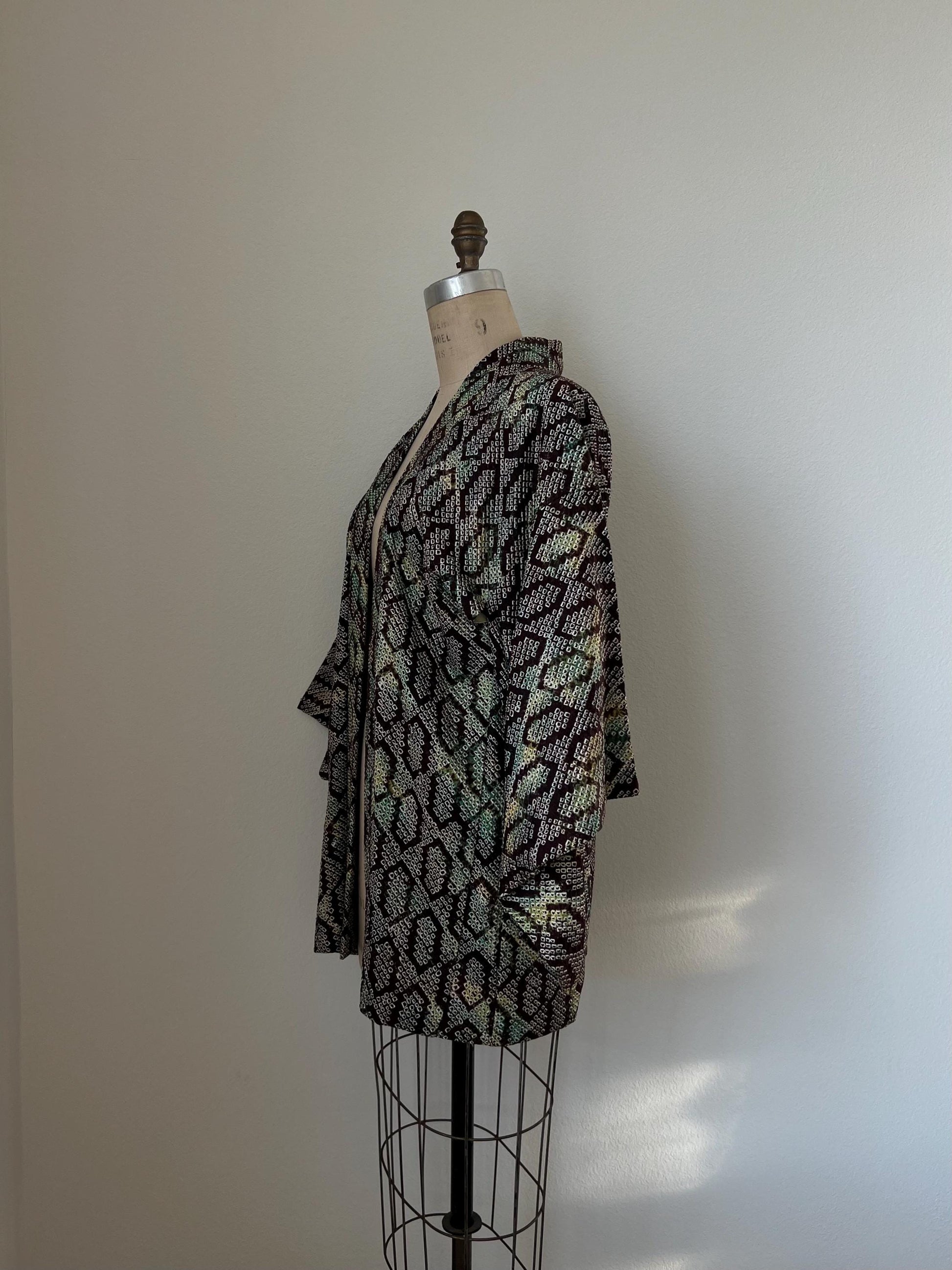 Antique Brown & Green Silk Shibori Haori