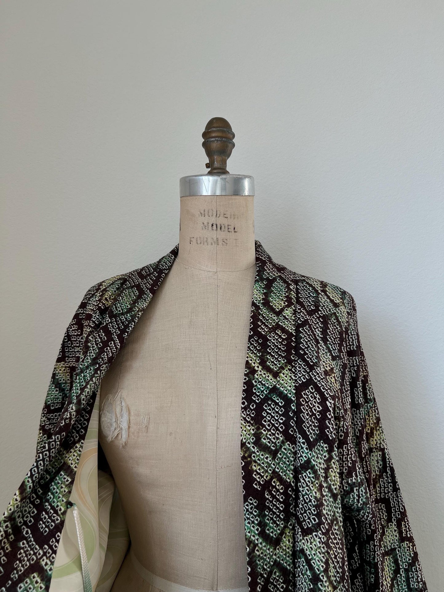 Antique Brown & Green Silk Shibori Haori