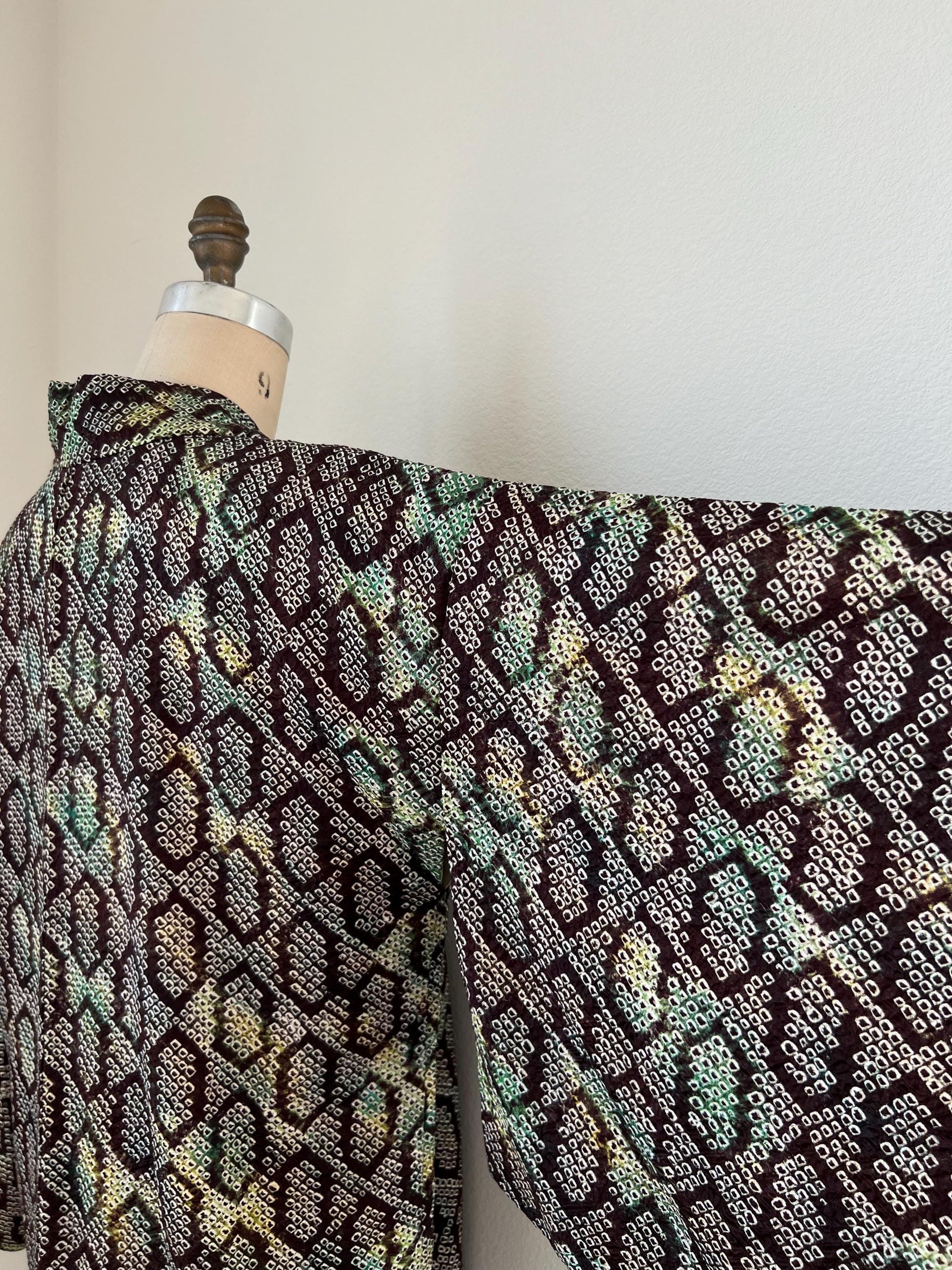 Antique Brown & Green Silk Shibori Haori