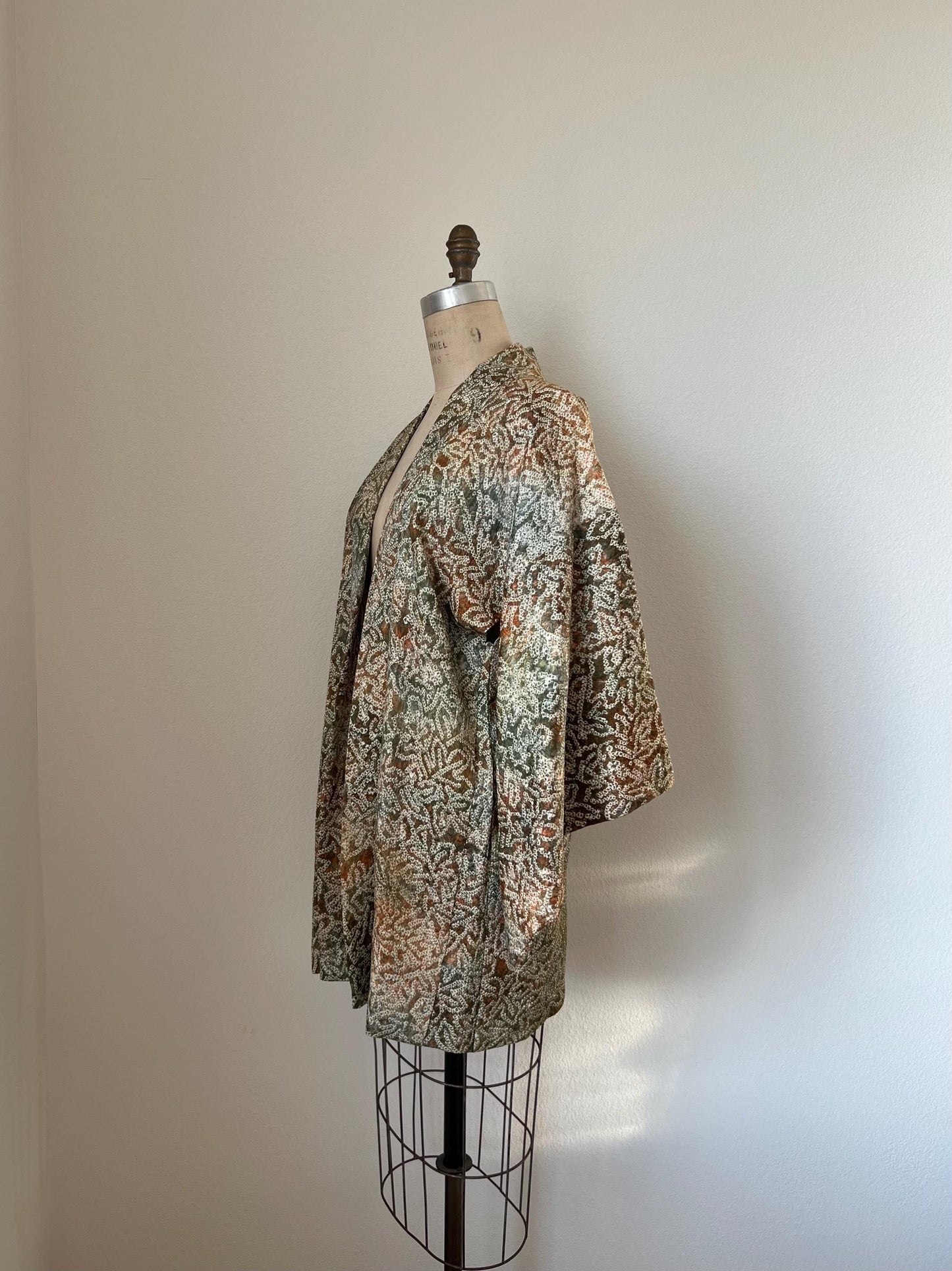 Antique Green & Orange Silk Shibori Haori