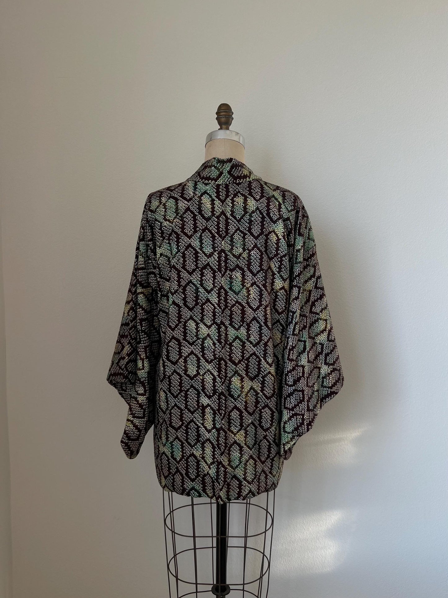 Antique Brown & Green Silk Shibori Haori