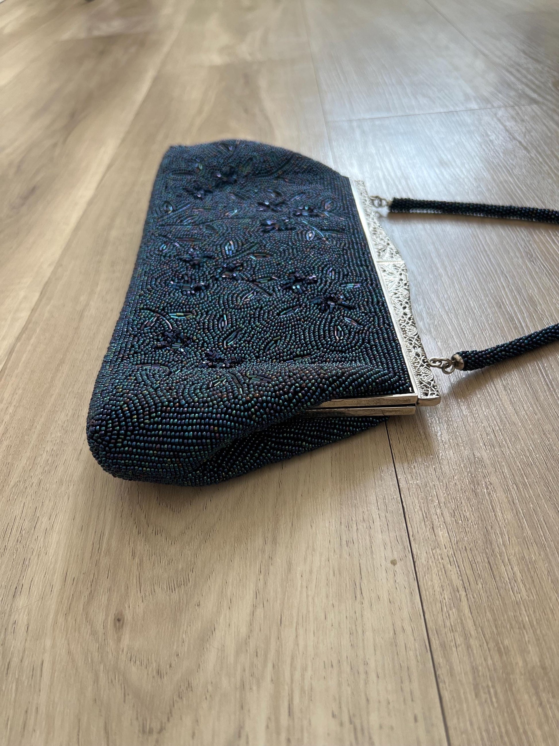 Vintage Japanese Blue Beaded Bag