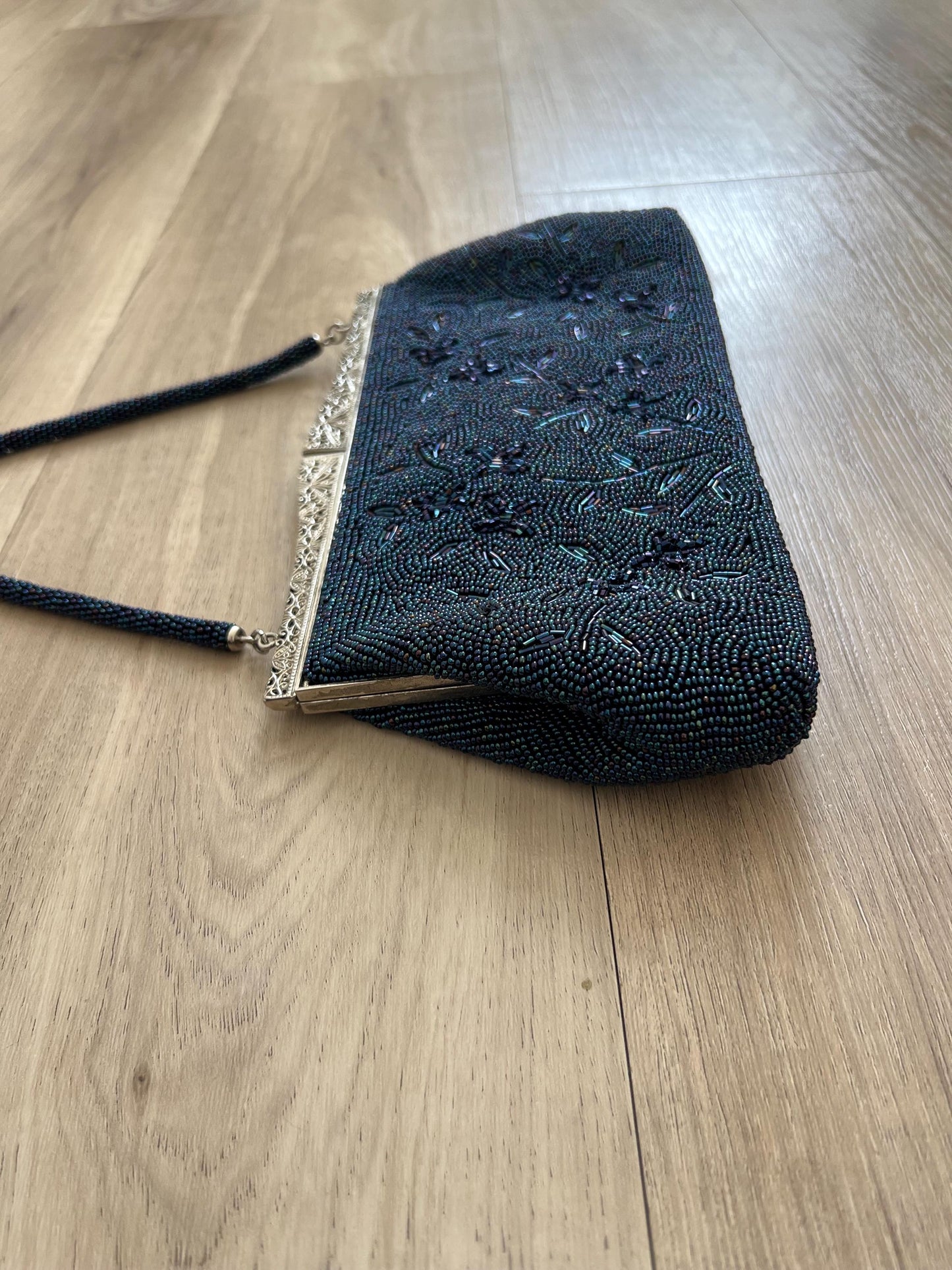 Vintage Japanese Blue Beaded Bag
