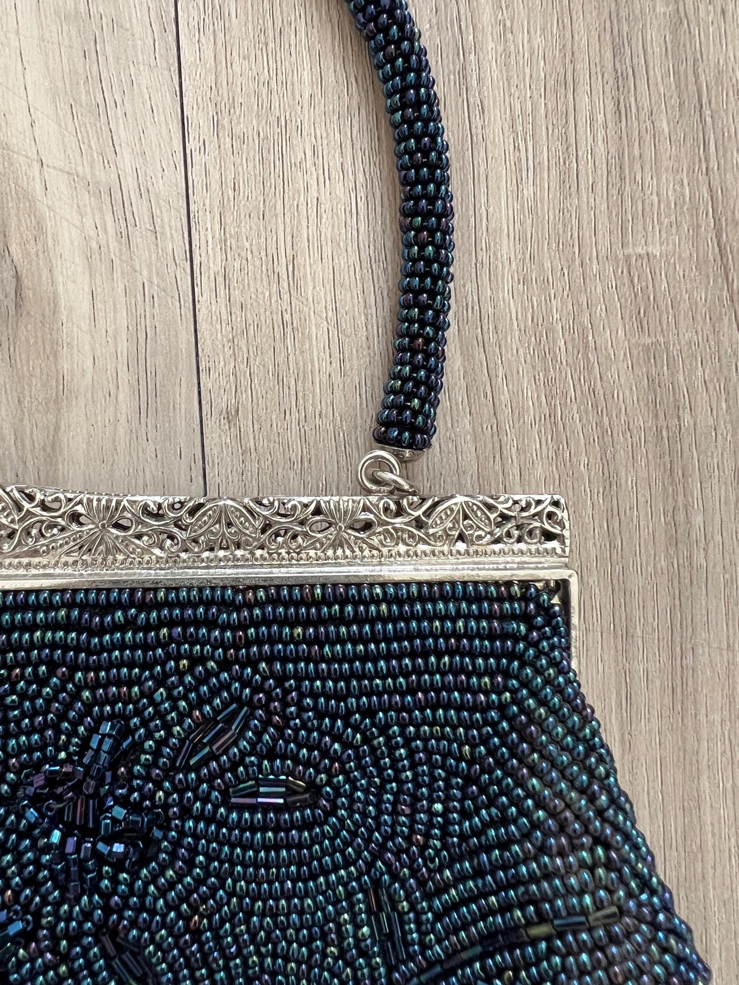 Vintage Japanese Blue Beaded Bag