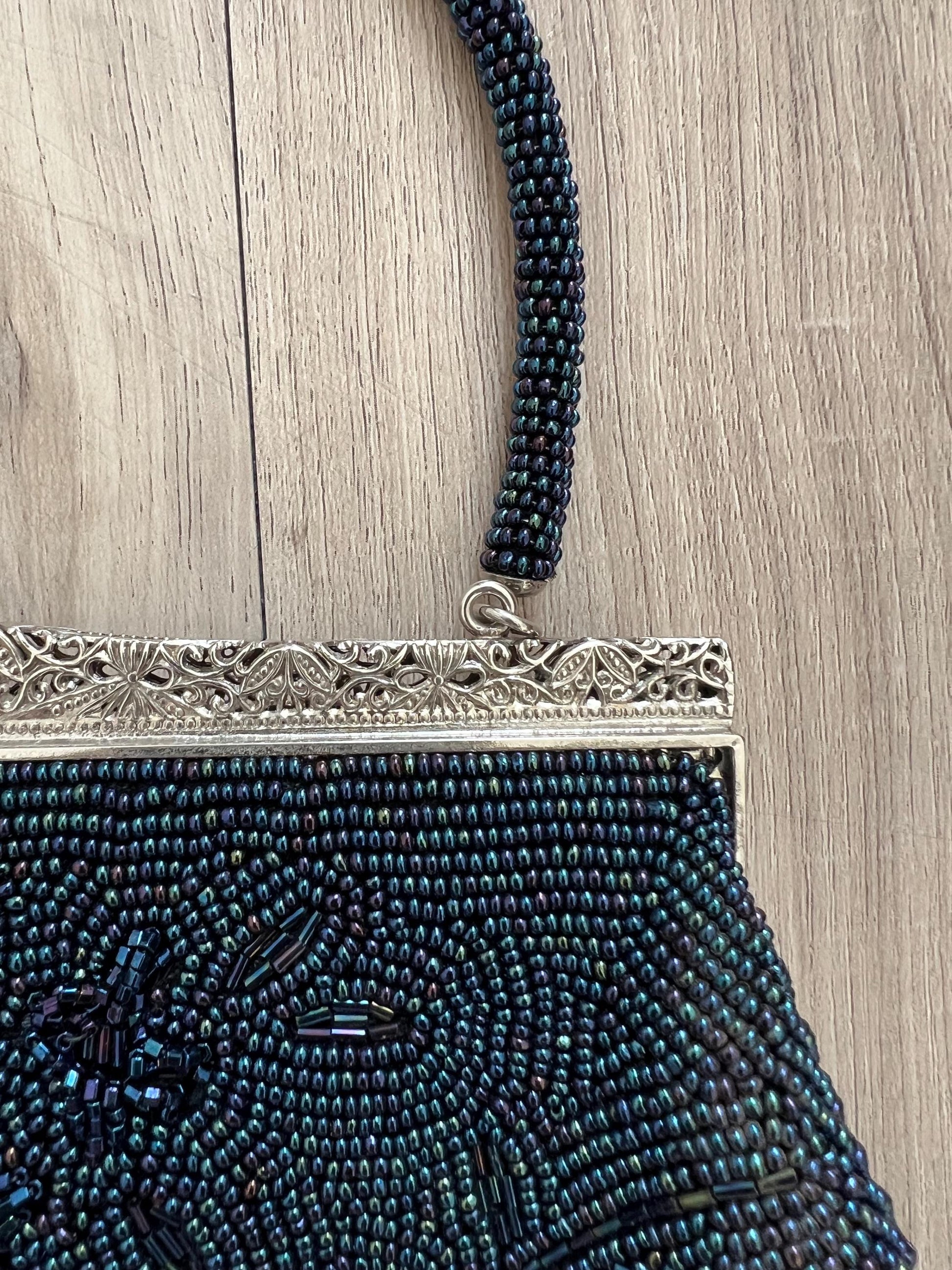 Vintage Japanese Blue Beaded Bag