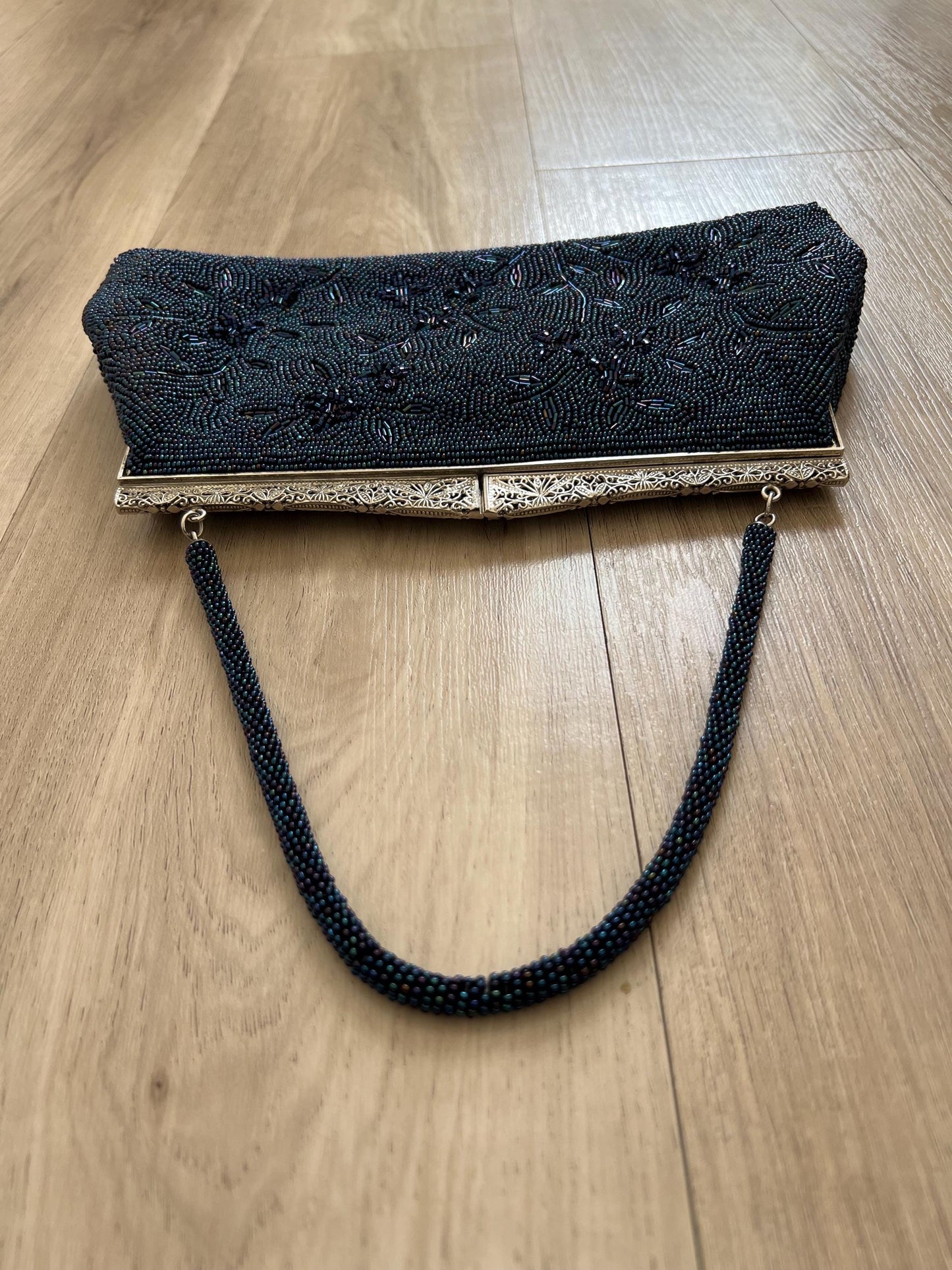 Vintage Japanese Blue Beaded Bag