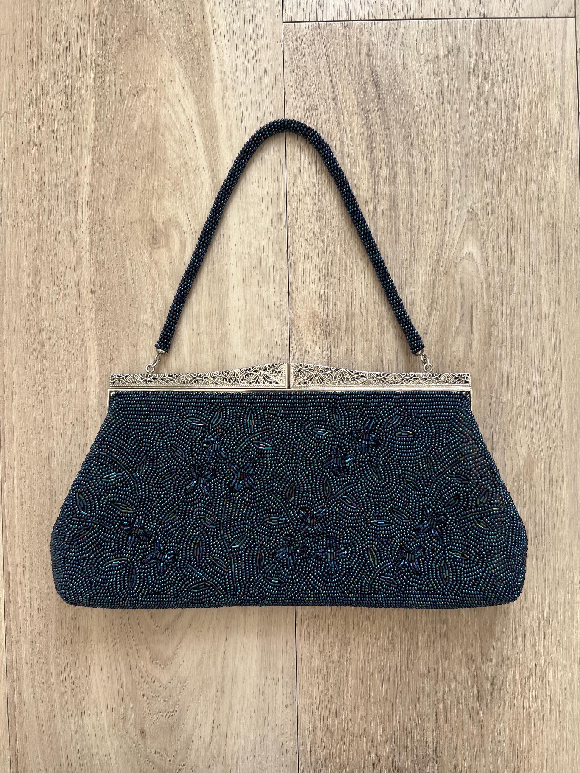 Vintage Japanese Blue Beaded Bag