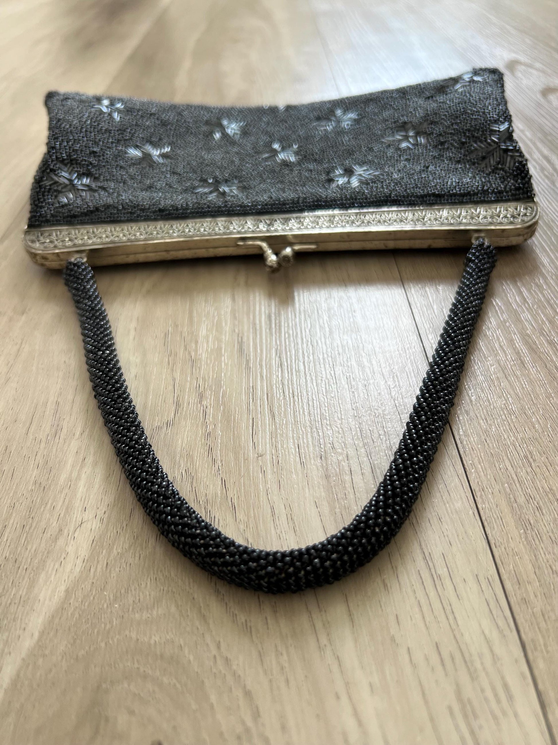 Vintage Japanese Black Beaded Bag