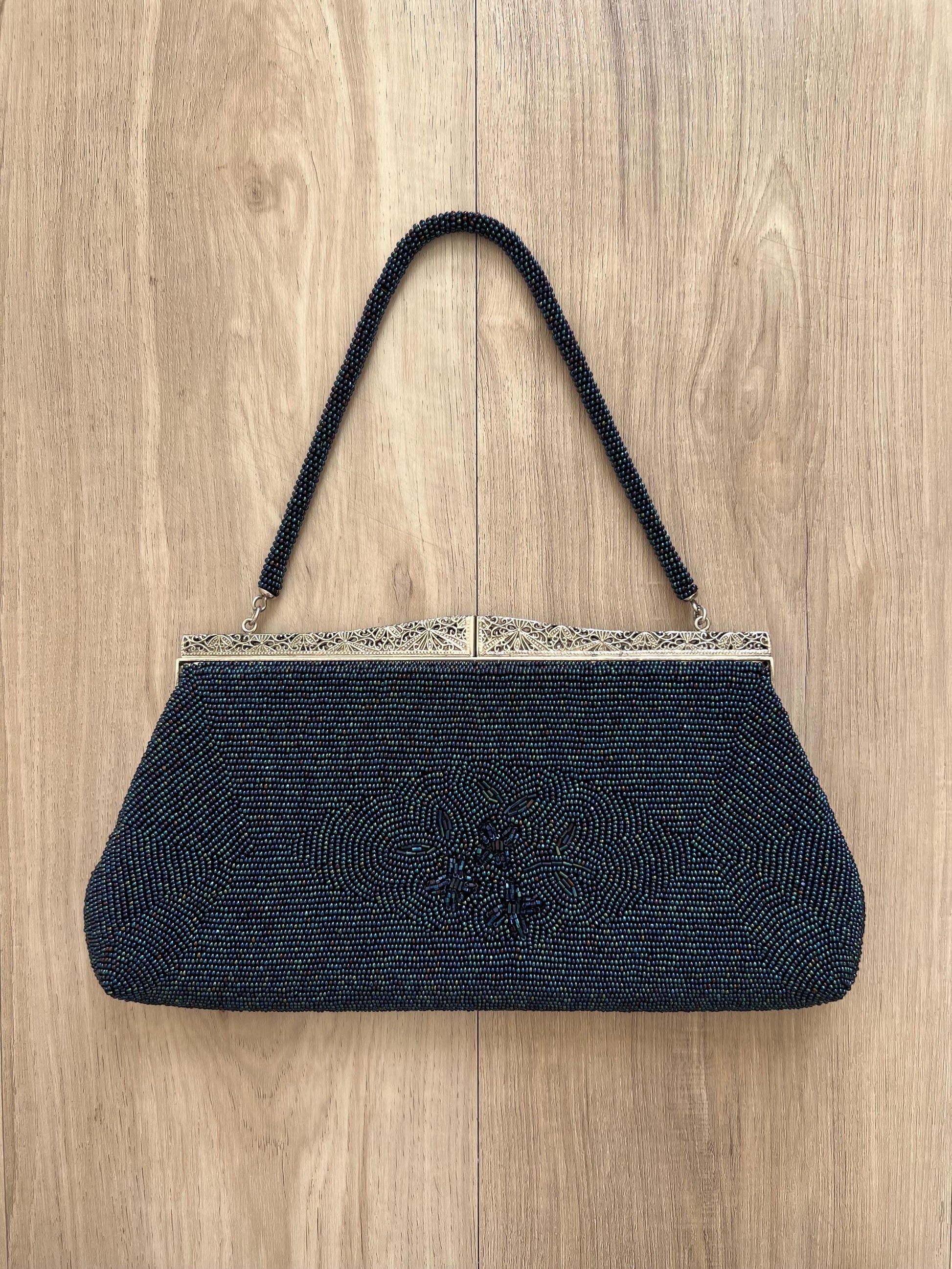 Vintage Japanese Blue Beaded Bag