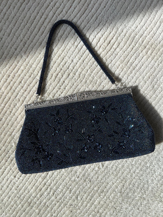 Vintage Japanese Blue Beaded Bag