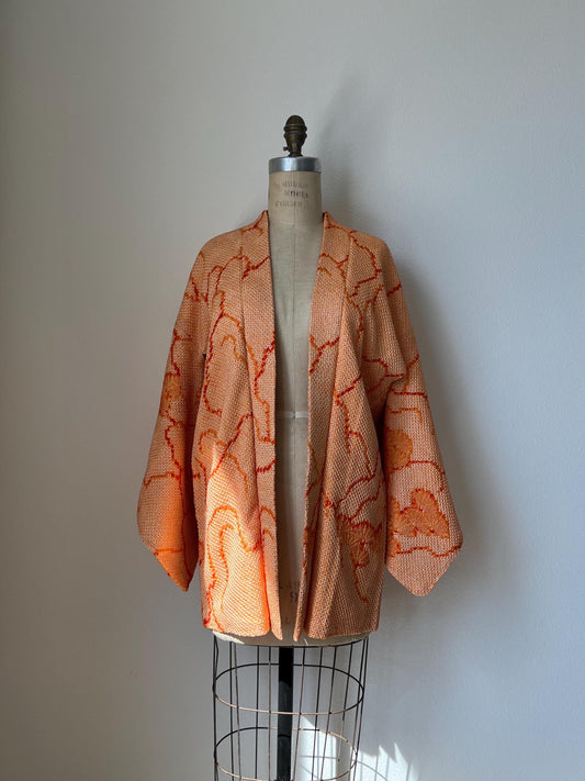 Vintage Orange Silk Shibori Haori