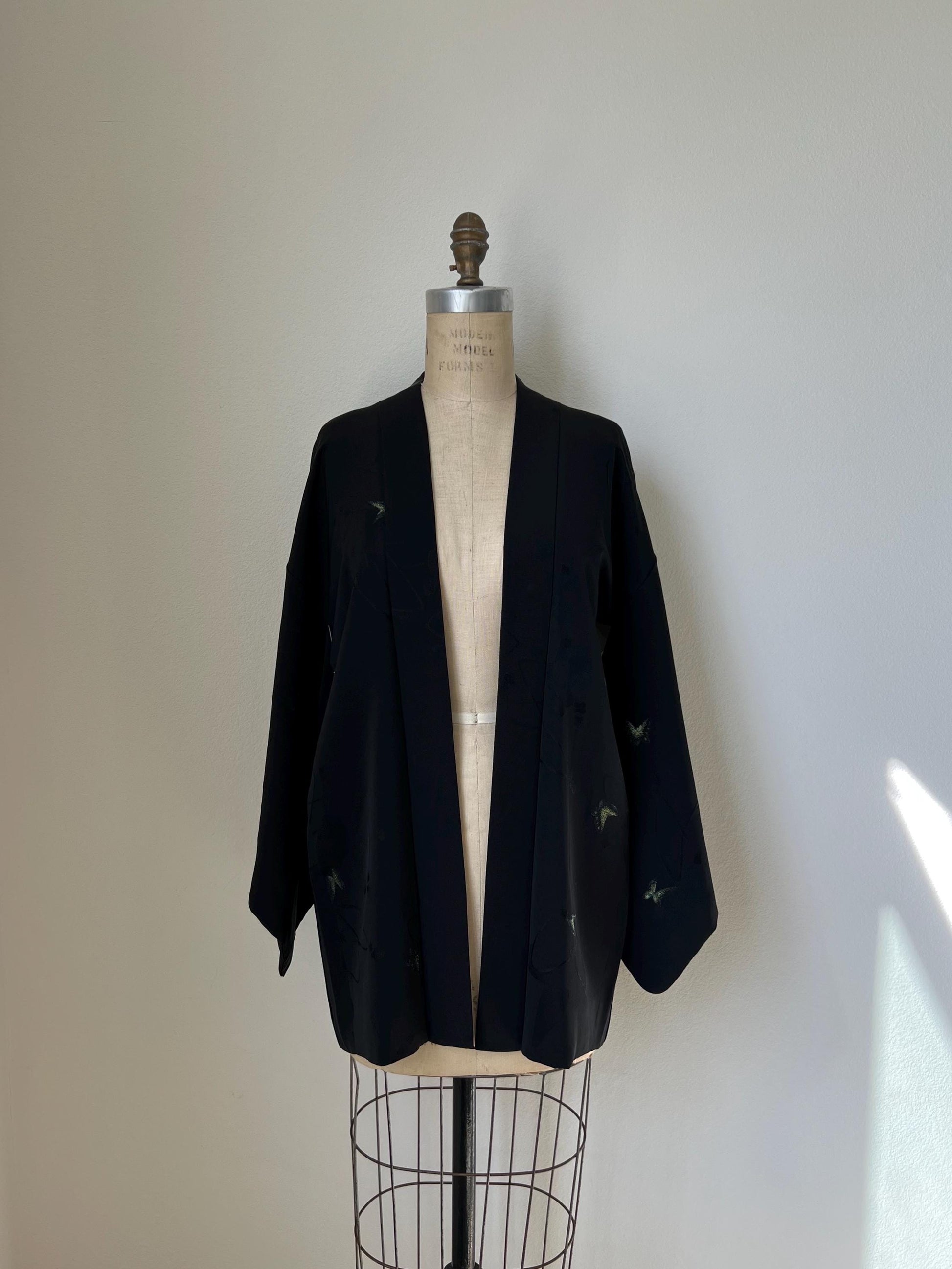 Antique Black Silk Haori | Butterfly