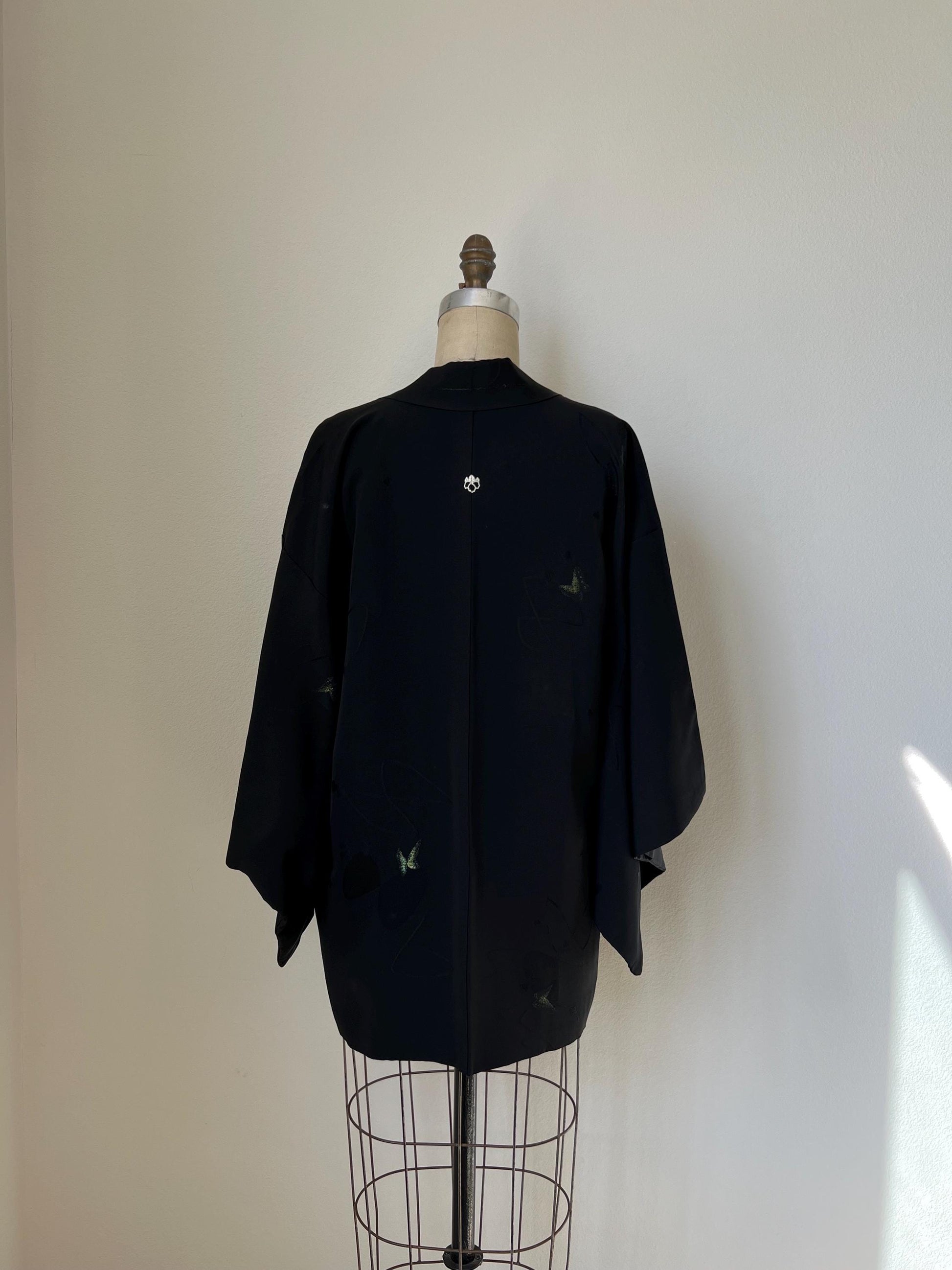 Antique Black Silk Haori | Butterfly