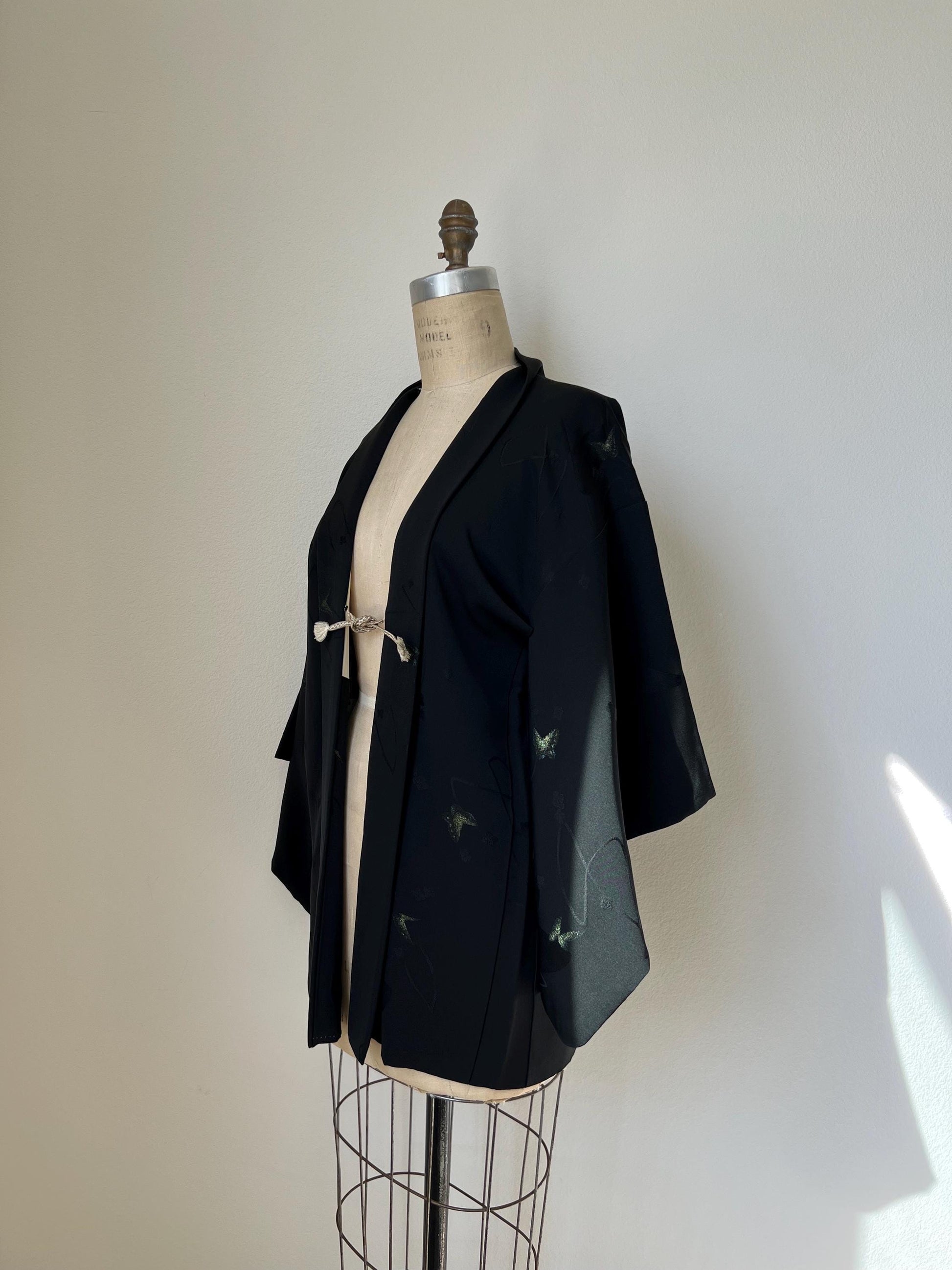 Antique Black Silk Haori | Butterfly