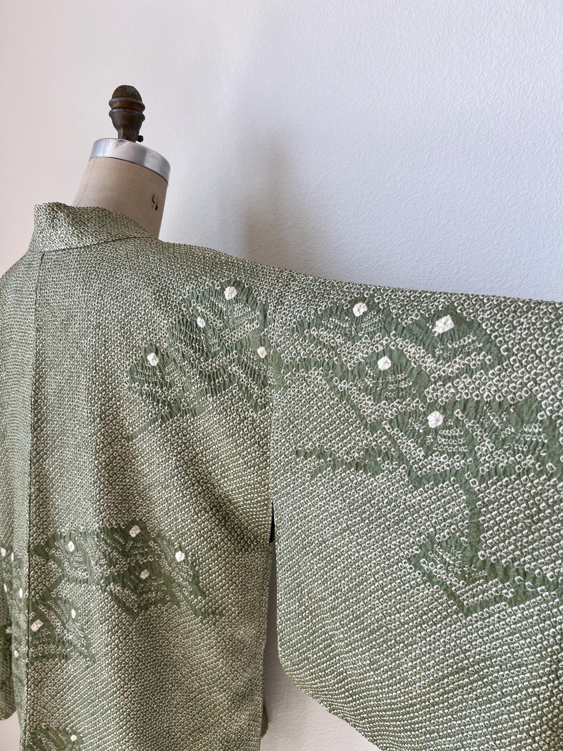Antique Green Silk Shibori Haori