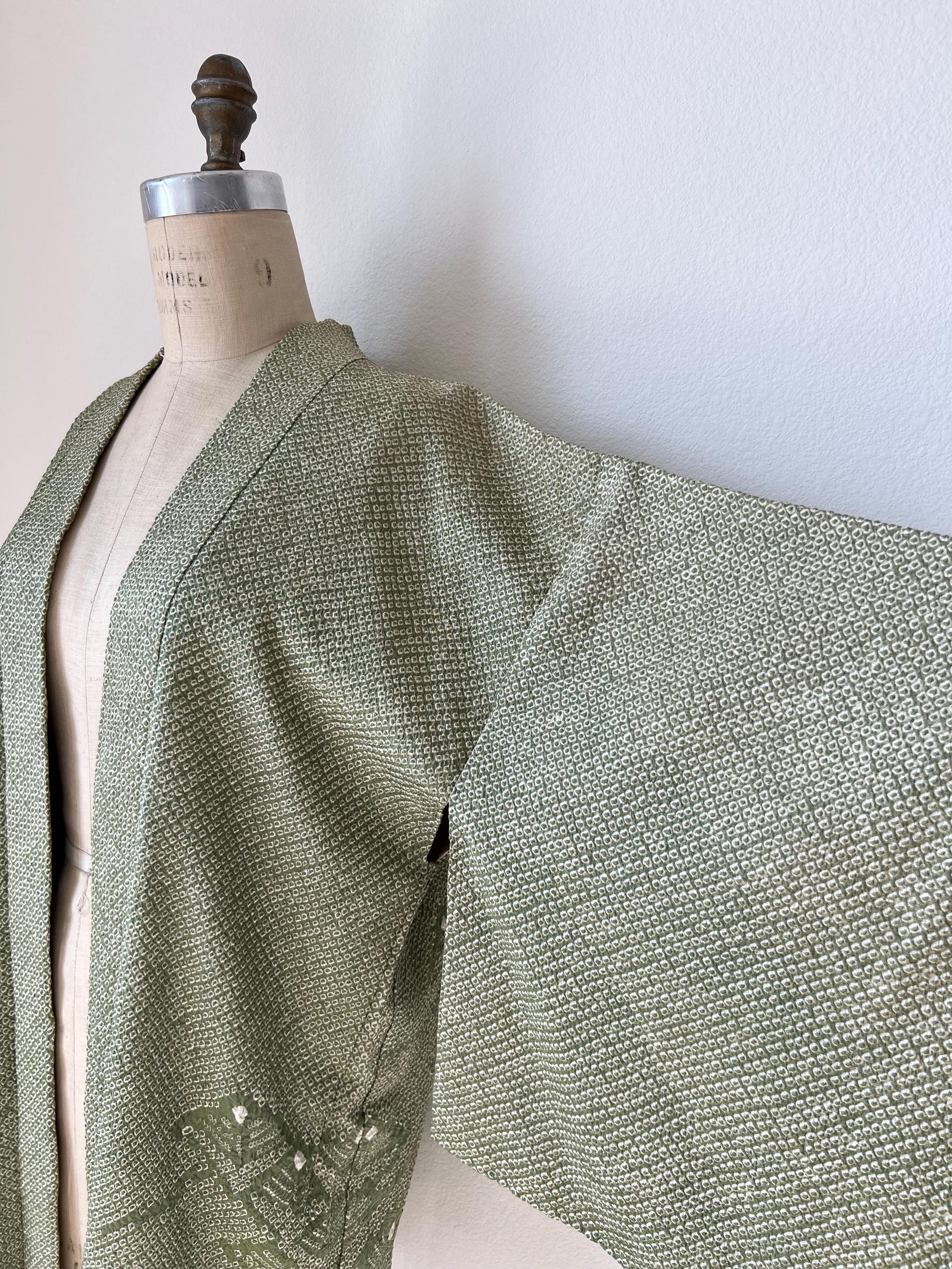 Antique Green Silk Shibori Haori