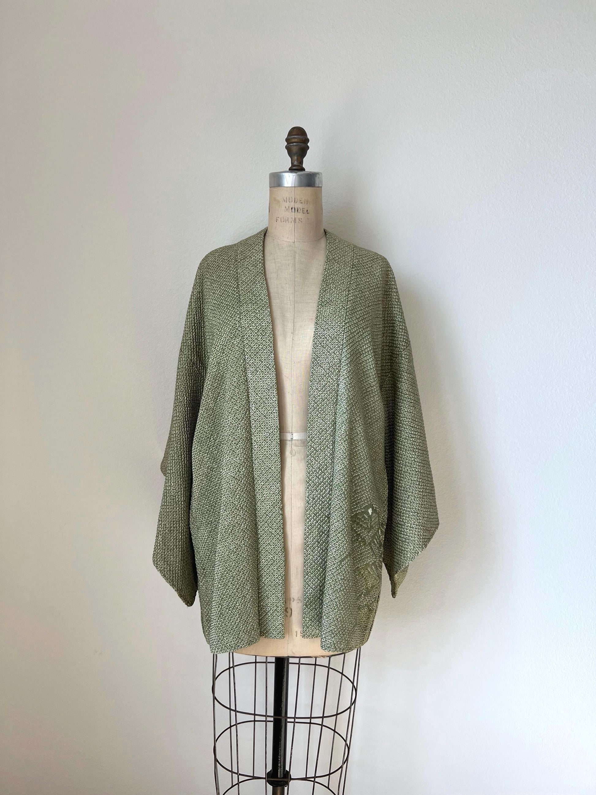 Antique Green Silk Shibori Haori