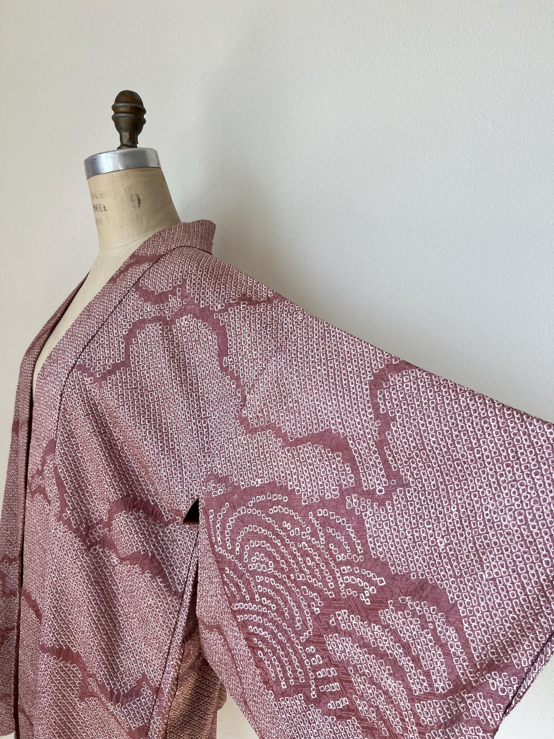 Antique Dusty Rose Silk Shibori Haori